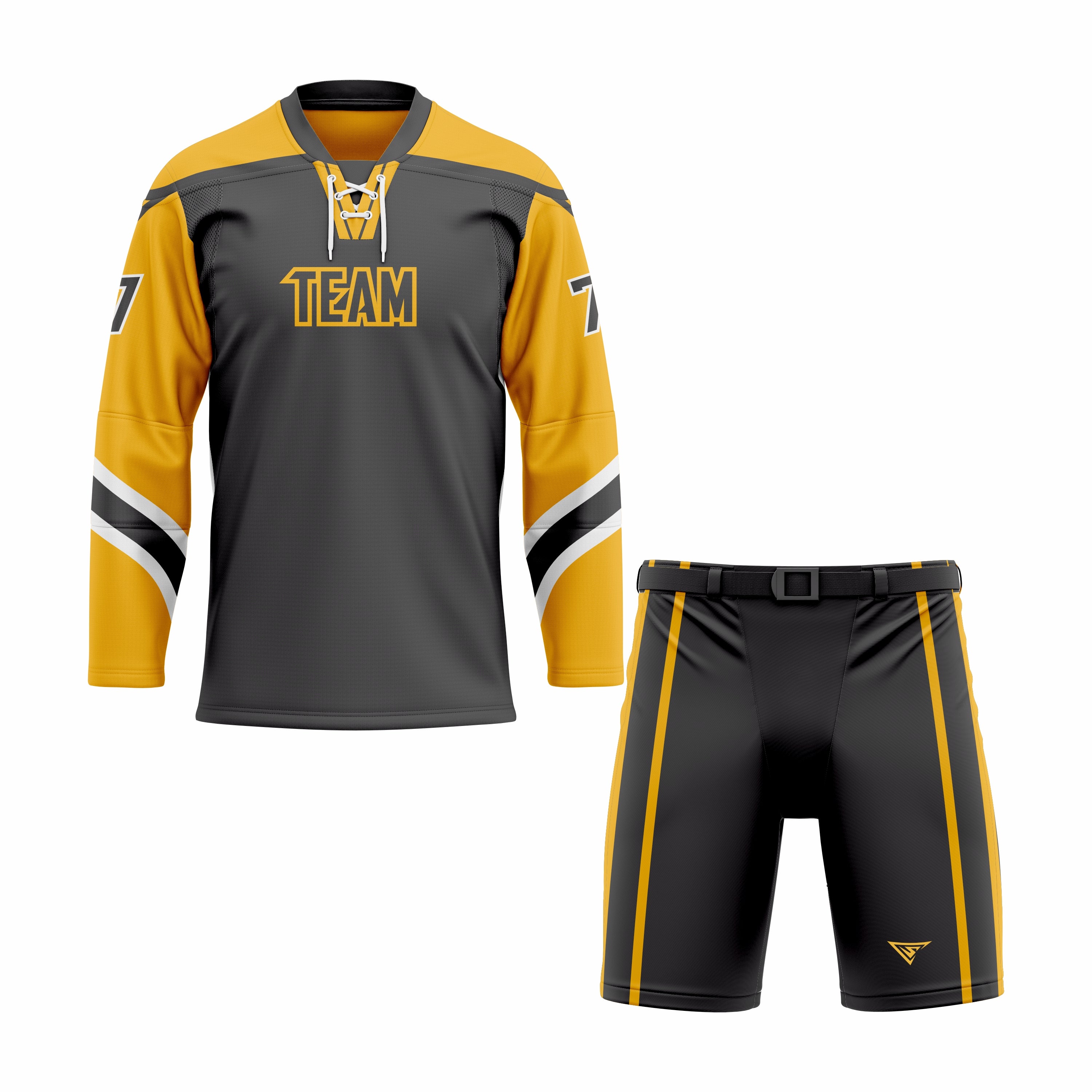 Custom Orange, Black & White Laced Hockey Uniform