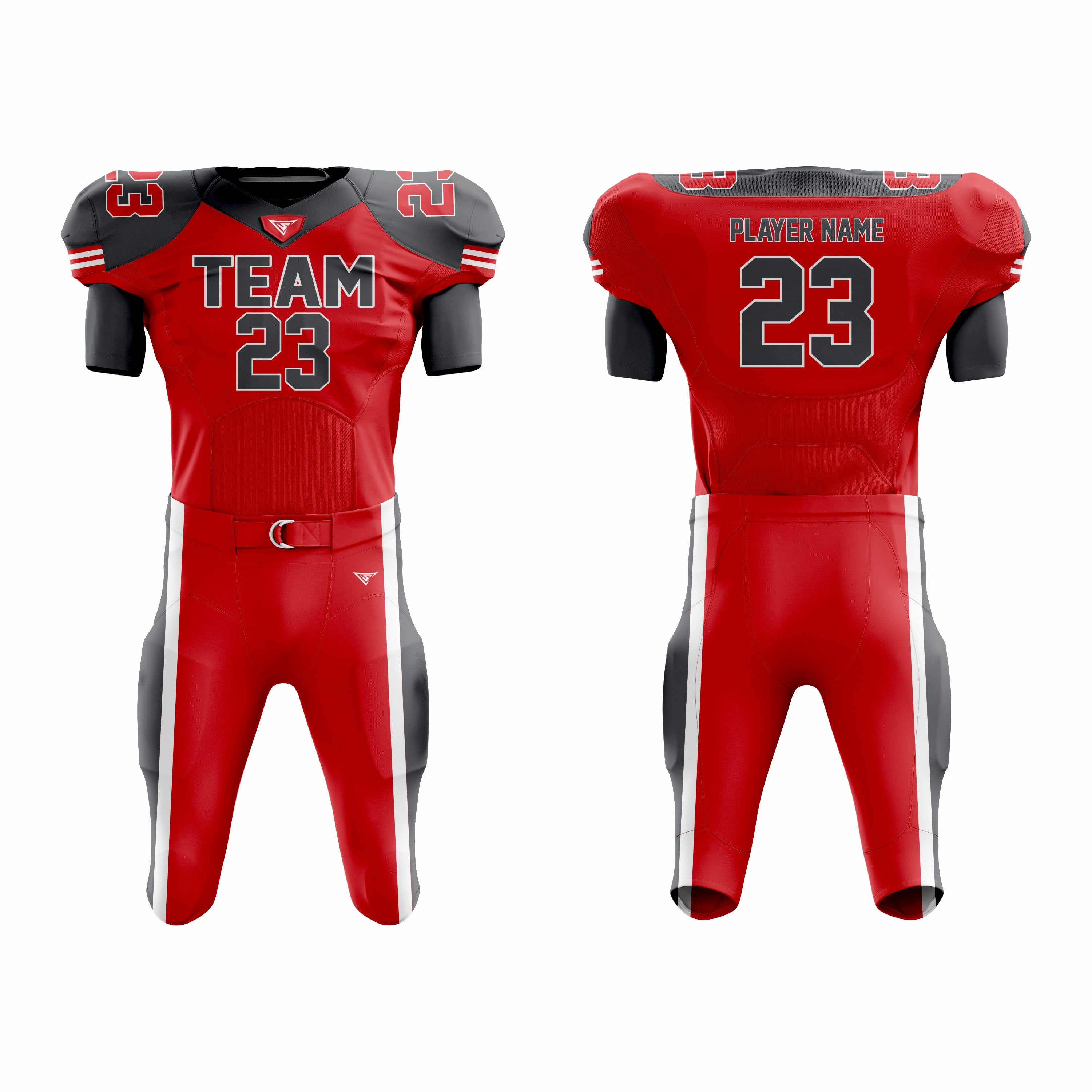 CUSTOM RED BLACK WHITE AMERICAN FOOTBALL UNIFORM