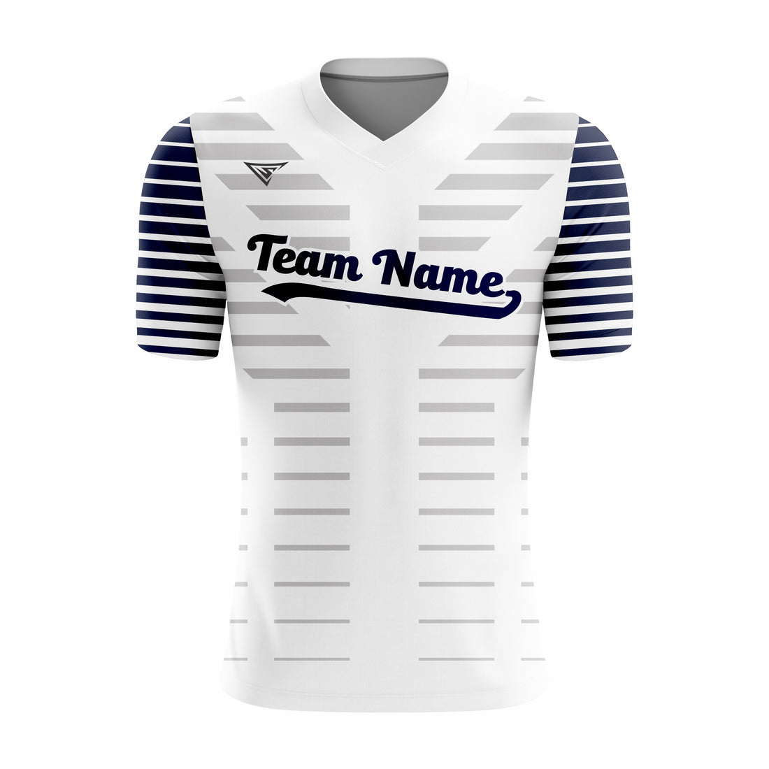 Custom White, Grey & Dark Blue V-Neck Softball Jerseys