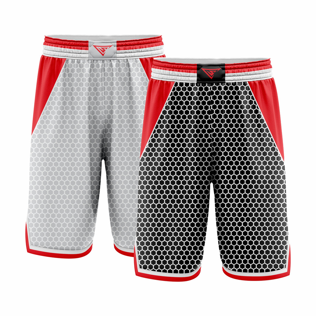 Custom gray red white Reversible Double Side Sublimation Basketball Short