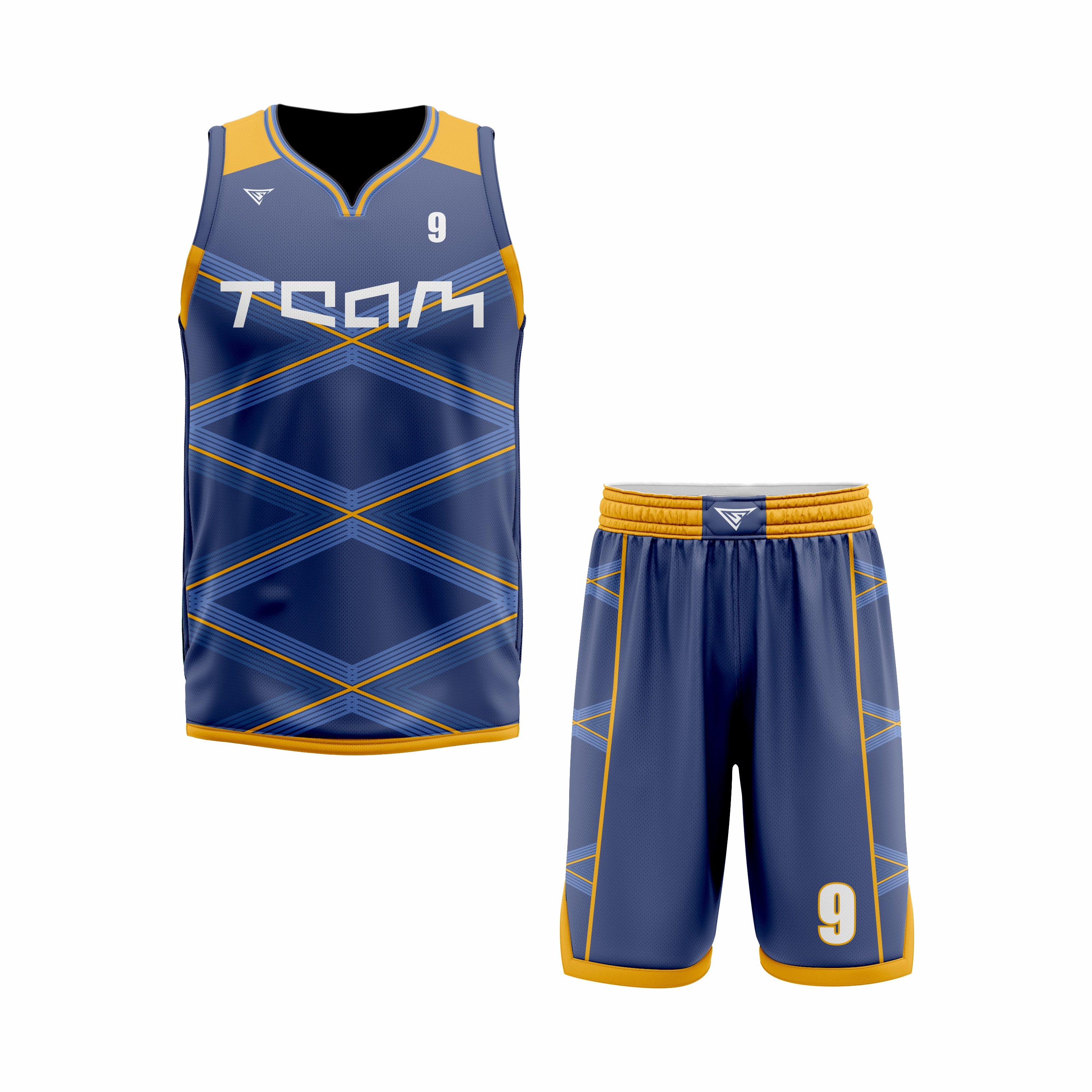 CUSTOM BLUE WHITE YELLOW BASKETBALL UNIFORM
