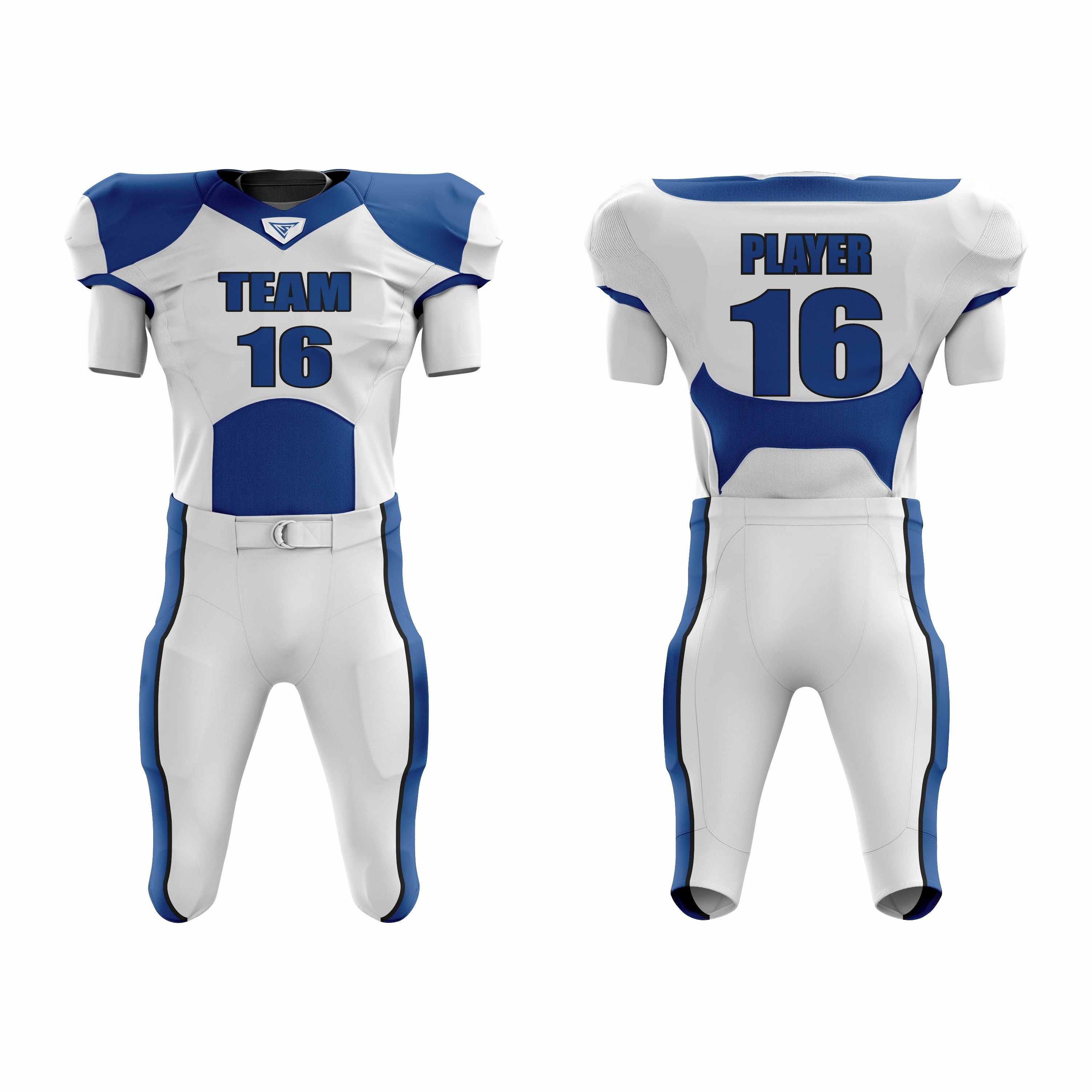 Custom white blue Authentic Football Uniform  (with Integrated Pads)