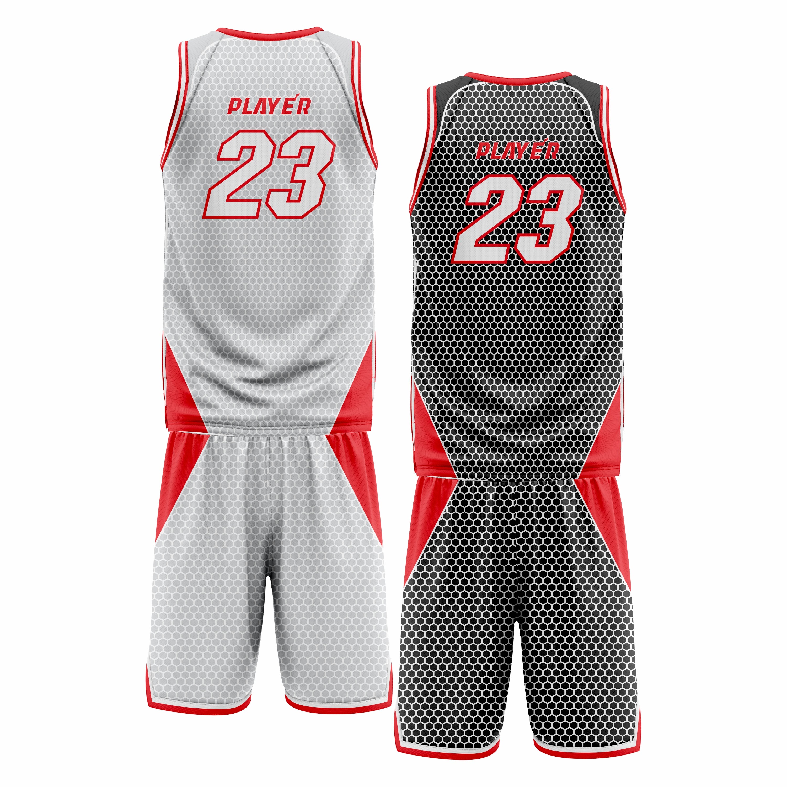 Custom Grey Red White Double Side Basketball Uniform Set | Sports Custom Uniform