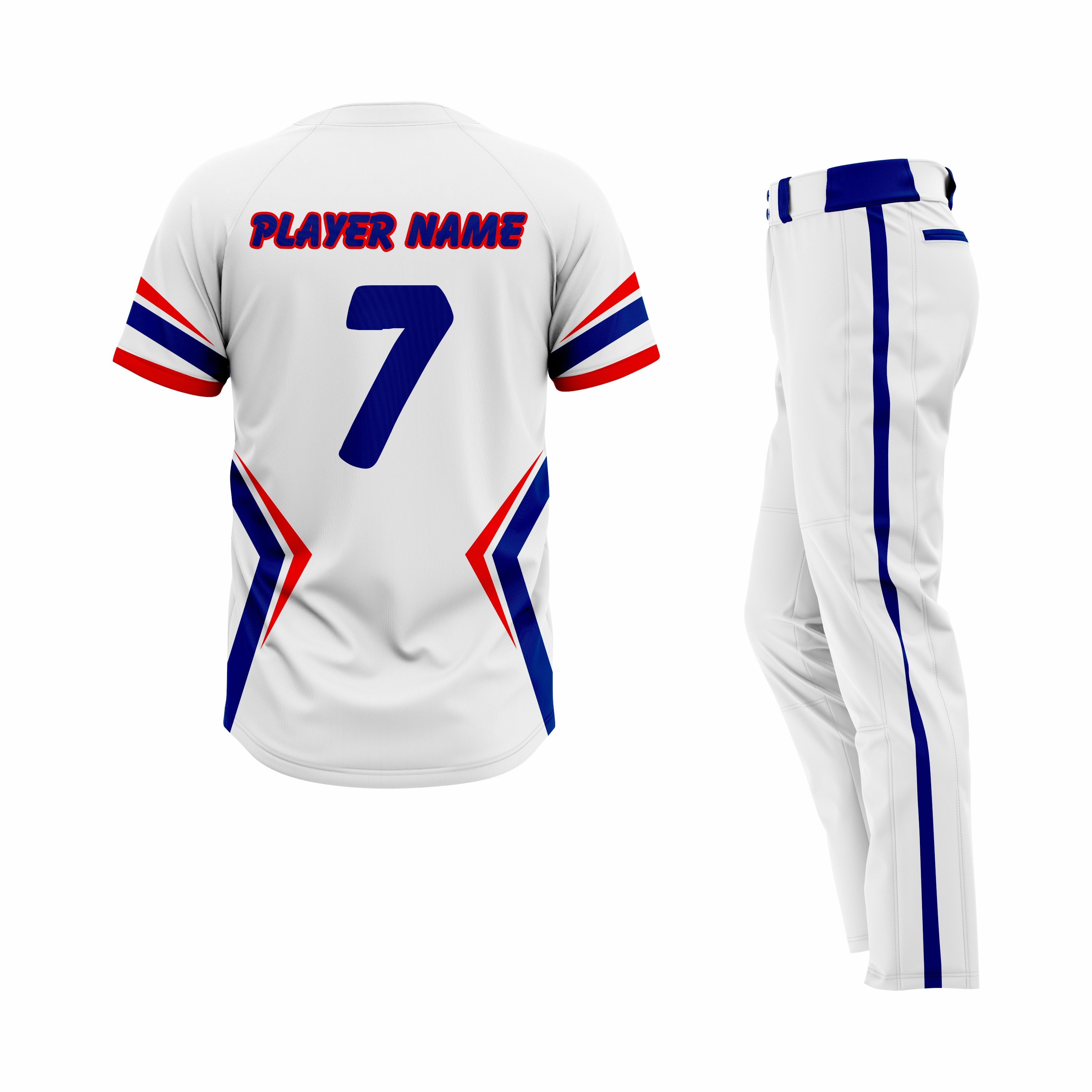 Custom White, Red & Dark Blue Authentic Softball Uniform