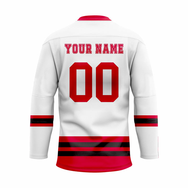 Custom white red black Laced Hockey jersey