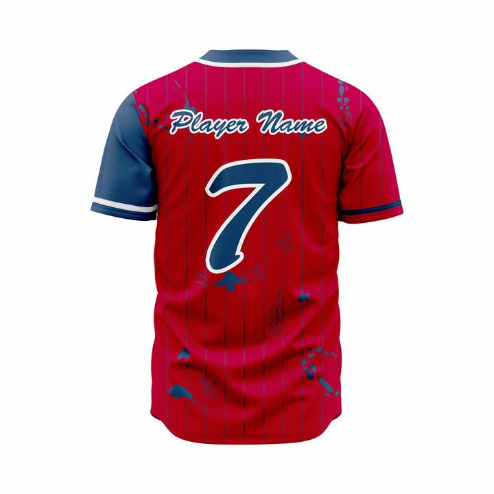 Custom Blue, Red & White Authentic Baseball full Buttons Jersey