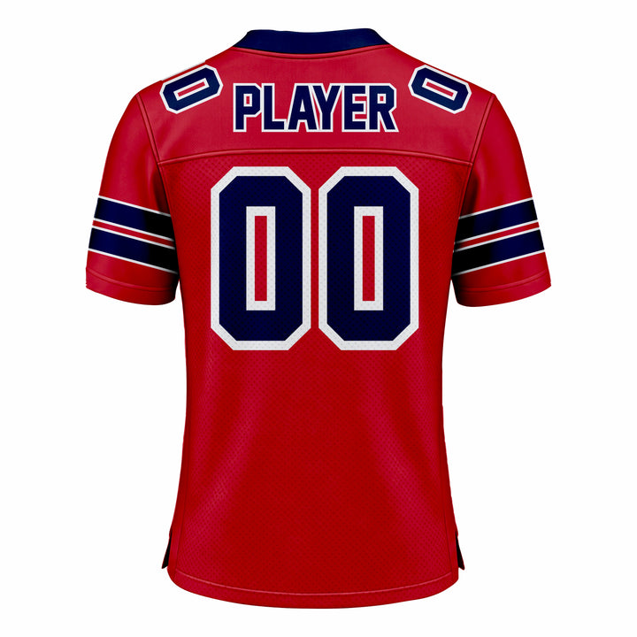Custom Red & Dark Blue American Football Fan Jersey