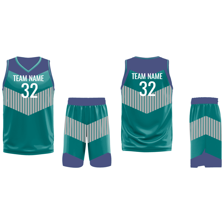 CUSTOM BLUE CYAN GREY BASKETBALL UNIFORM