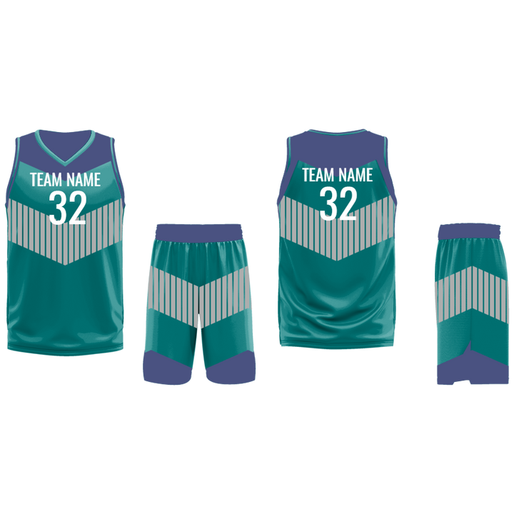 CUSTOM BLUE CYAN GREY BASKETBALL UNIFORM