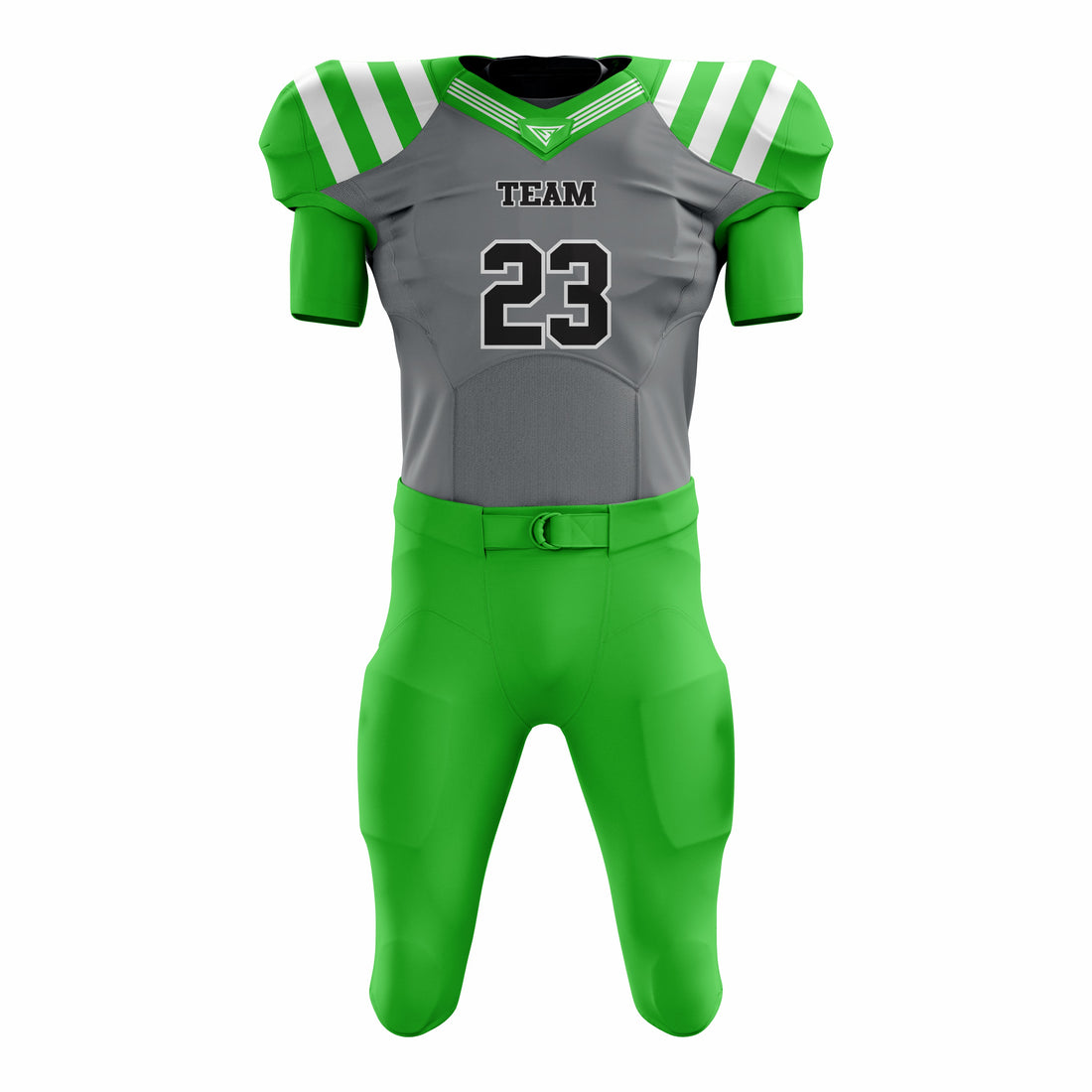 Custom Green Grey American Football Uniforms with Integrated Pads