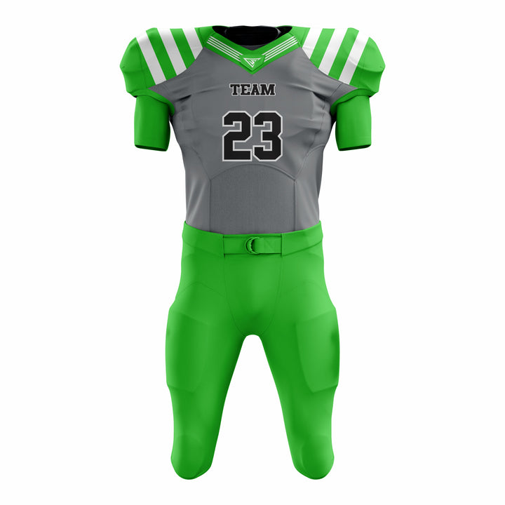 Custom Green Grey American Football Uniforms with Integrated Pads