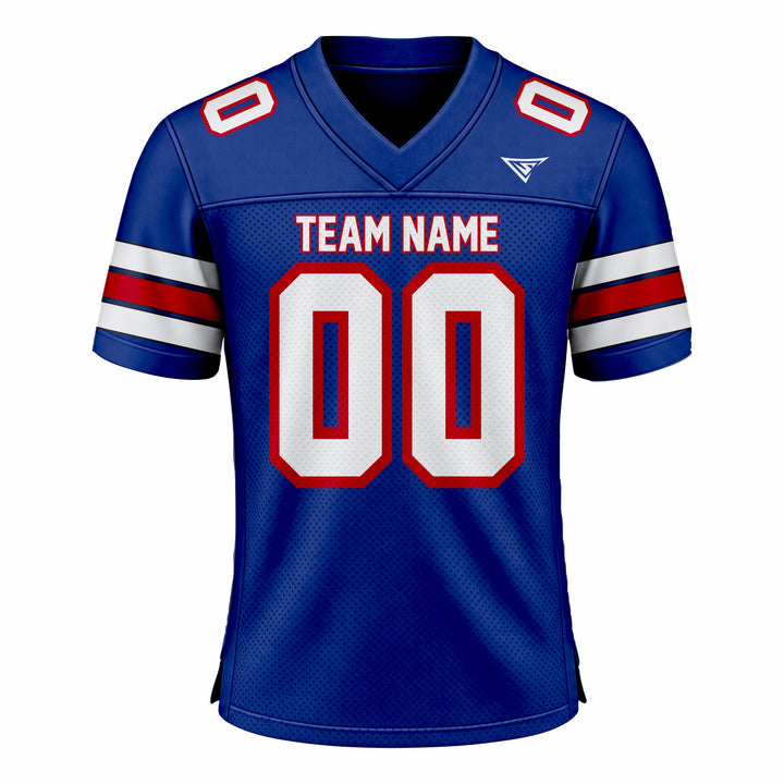 Custom Blue, White & Red American Football Fan Jersey