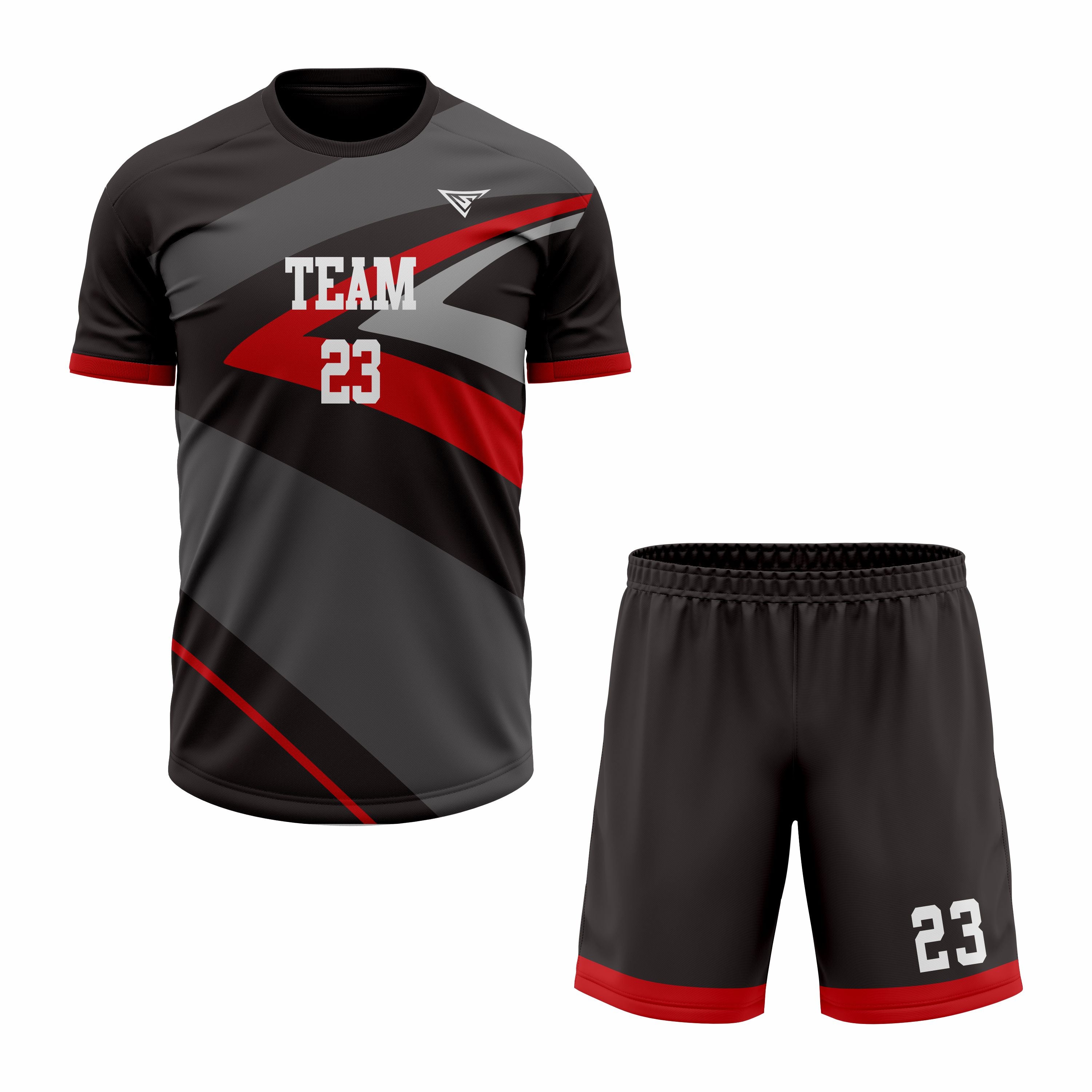 CUSTOM GREY RED BLACK SOCCER UNIFORM