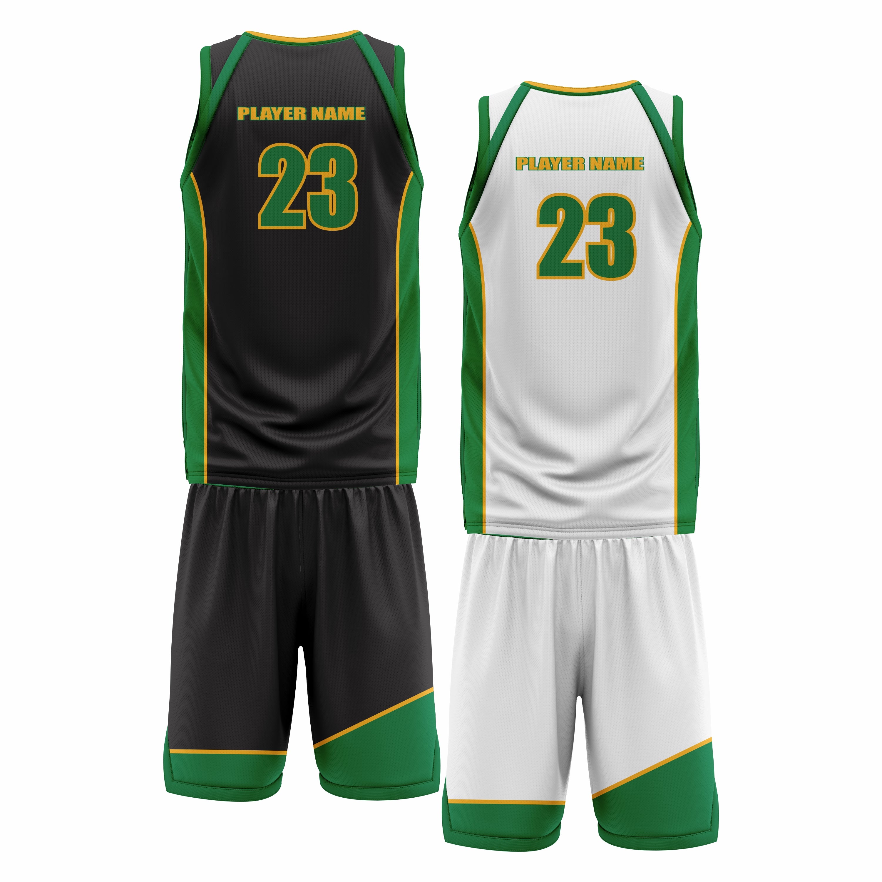 Custom Black Green White Double Side Basketball Uniform Set | Sports Custom Uniform