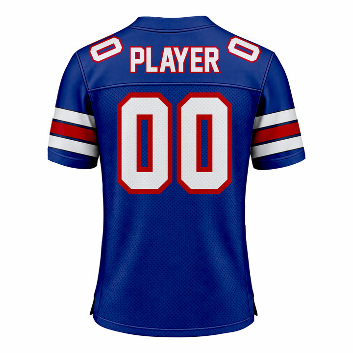 Custom Blue, White & Red American Football Fan Jersey