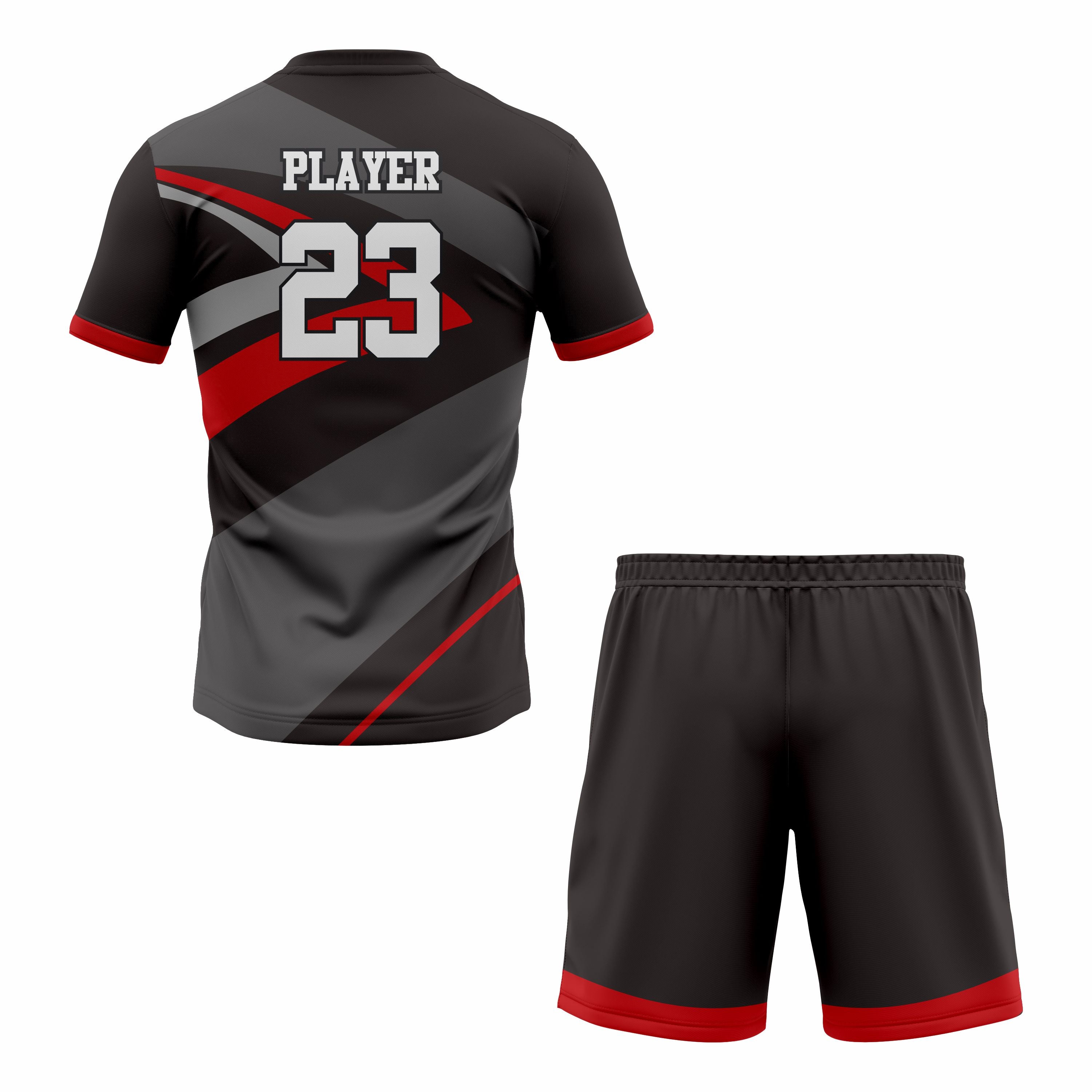 CUSTOM GREY RED BLACK SOCCER UNIFORM