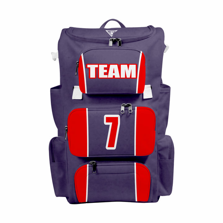 CUSTOM DARK BLUE & RED ELITE BASEBALL/SOFTBALL BACKPACKS