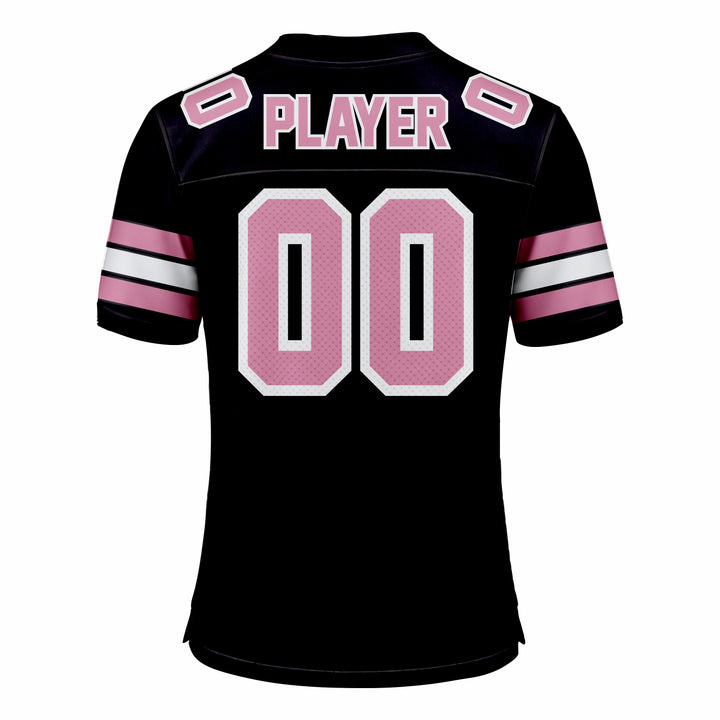 Custom Black, Pink & White American Football Fan Jersey