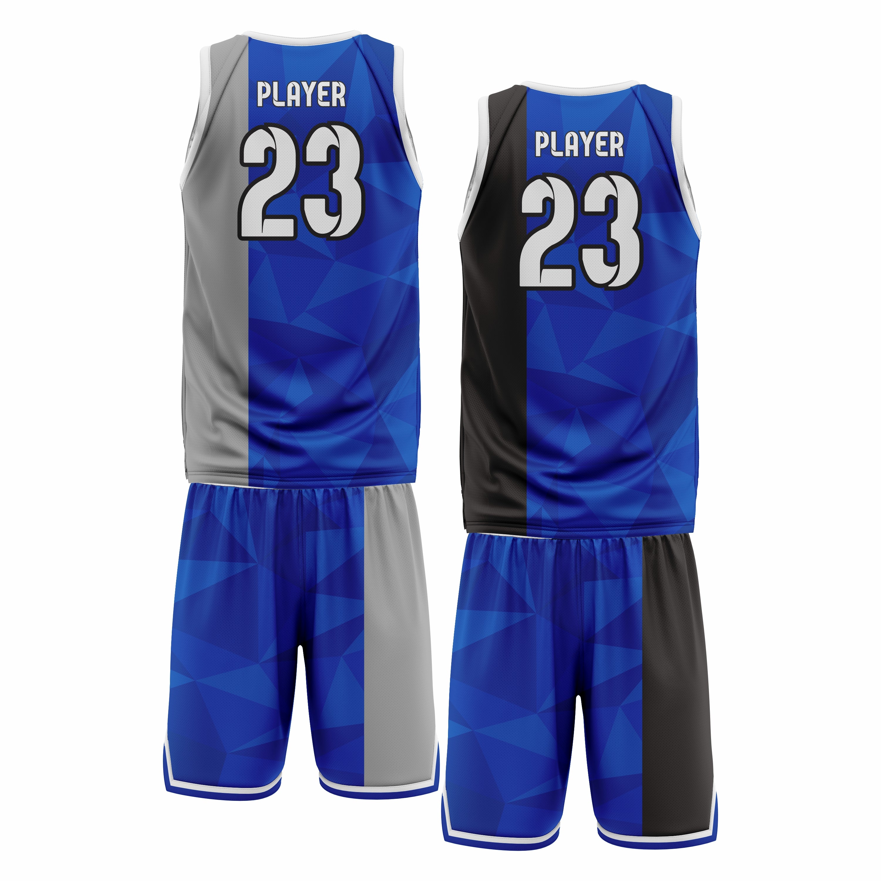 Custom Black Blue Grey Double Side Basketball Uniform Set | Sports Custom Uniform