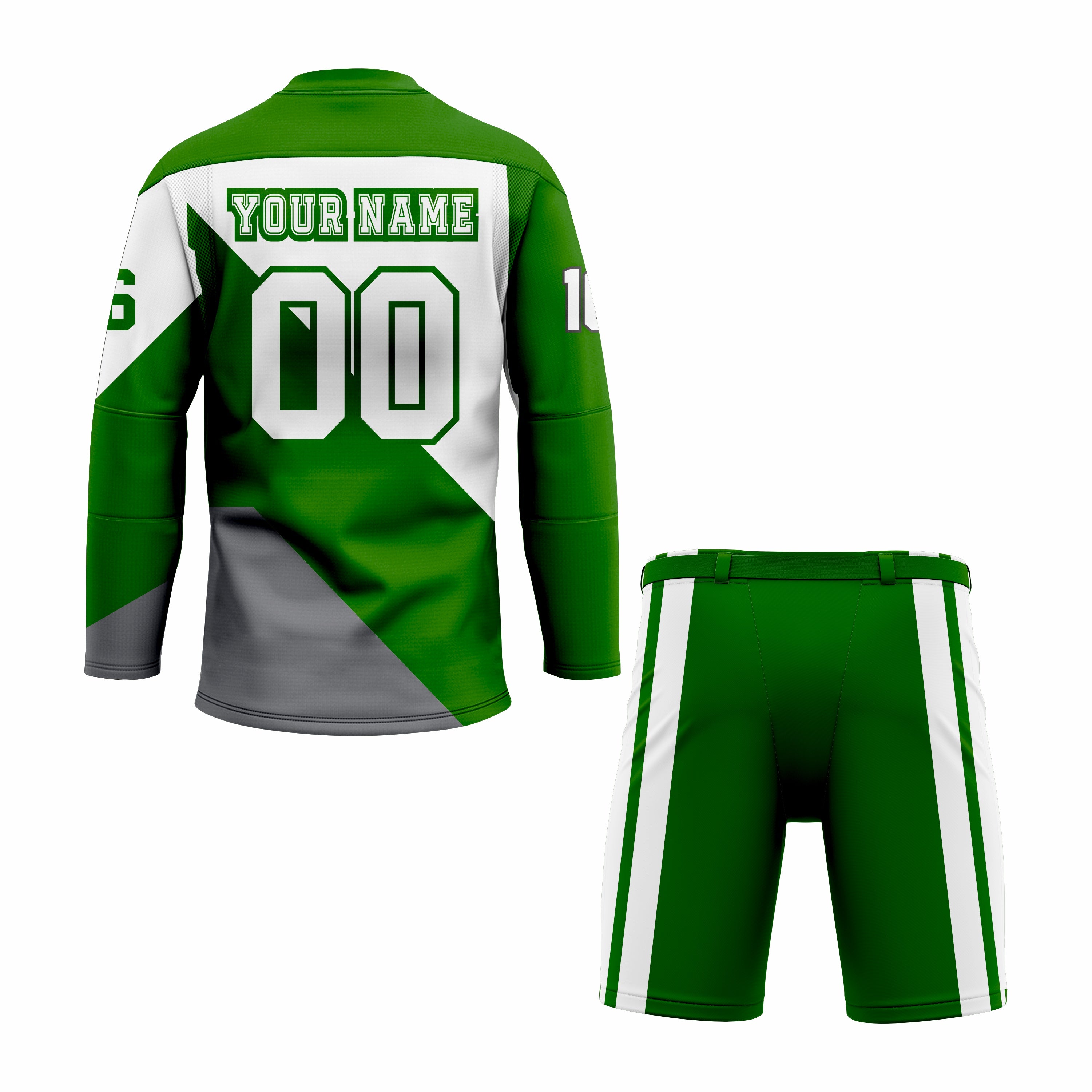 CUSTOM GREEN GREY WHITE HOCKEY UNIFORM