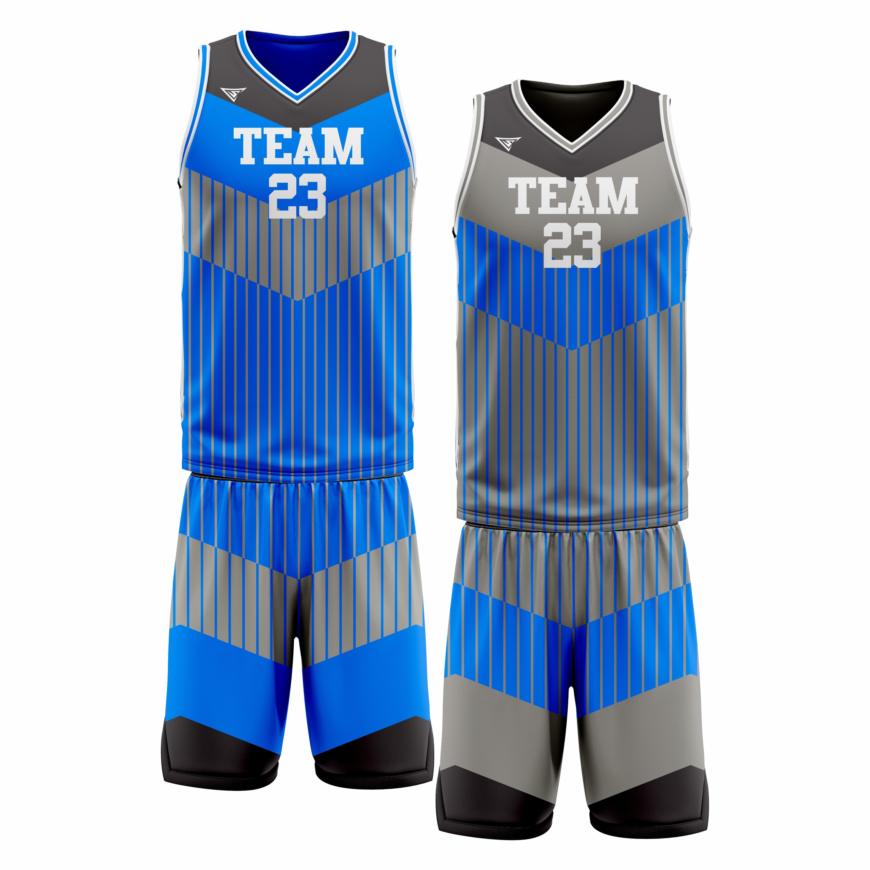 Custom Grey Blue Black Double Side Basketball Uniform Set | Sports Custom Uniform