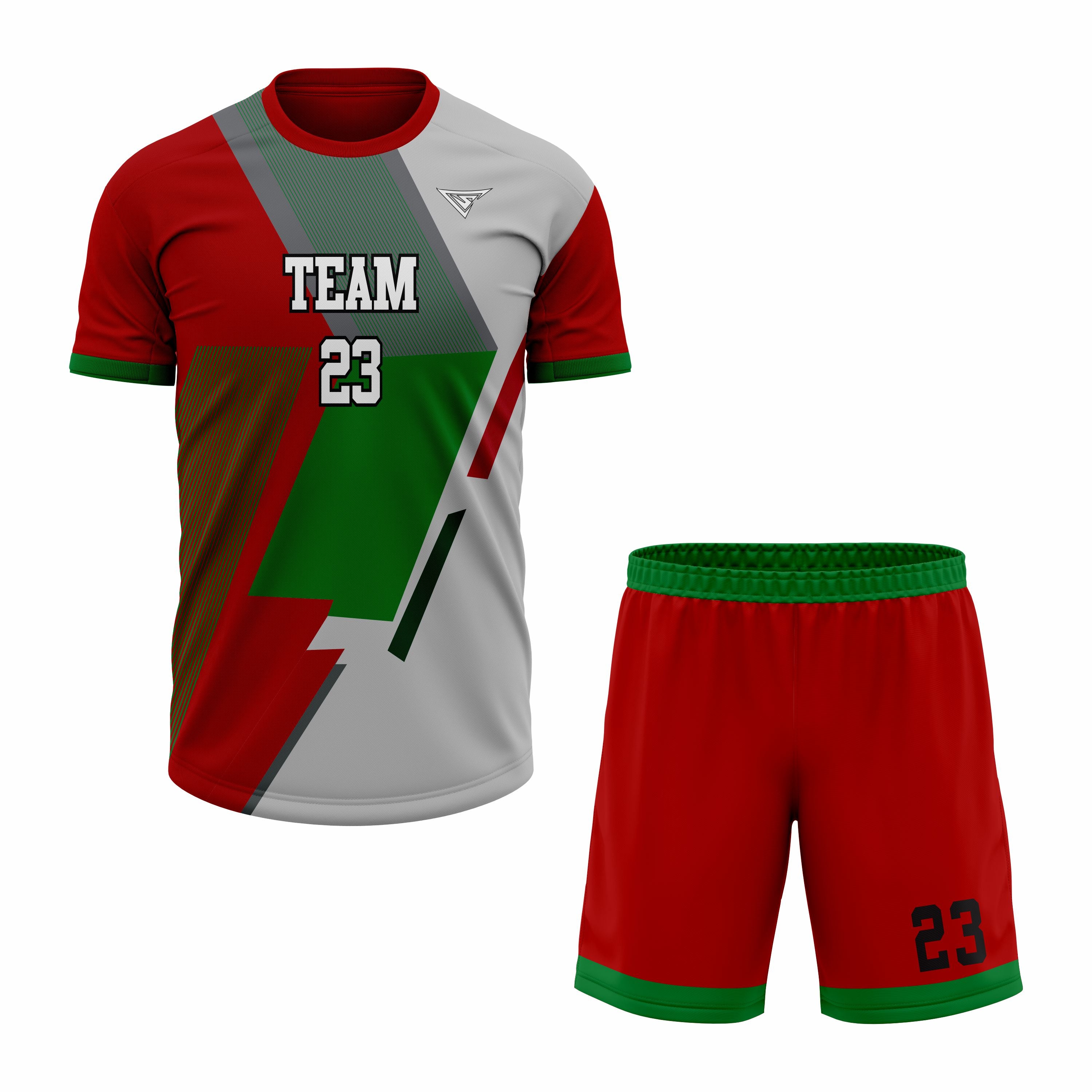 CUSTOM GREY GREEN RED BLACK SOCCER UNIFORM