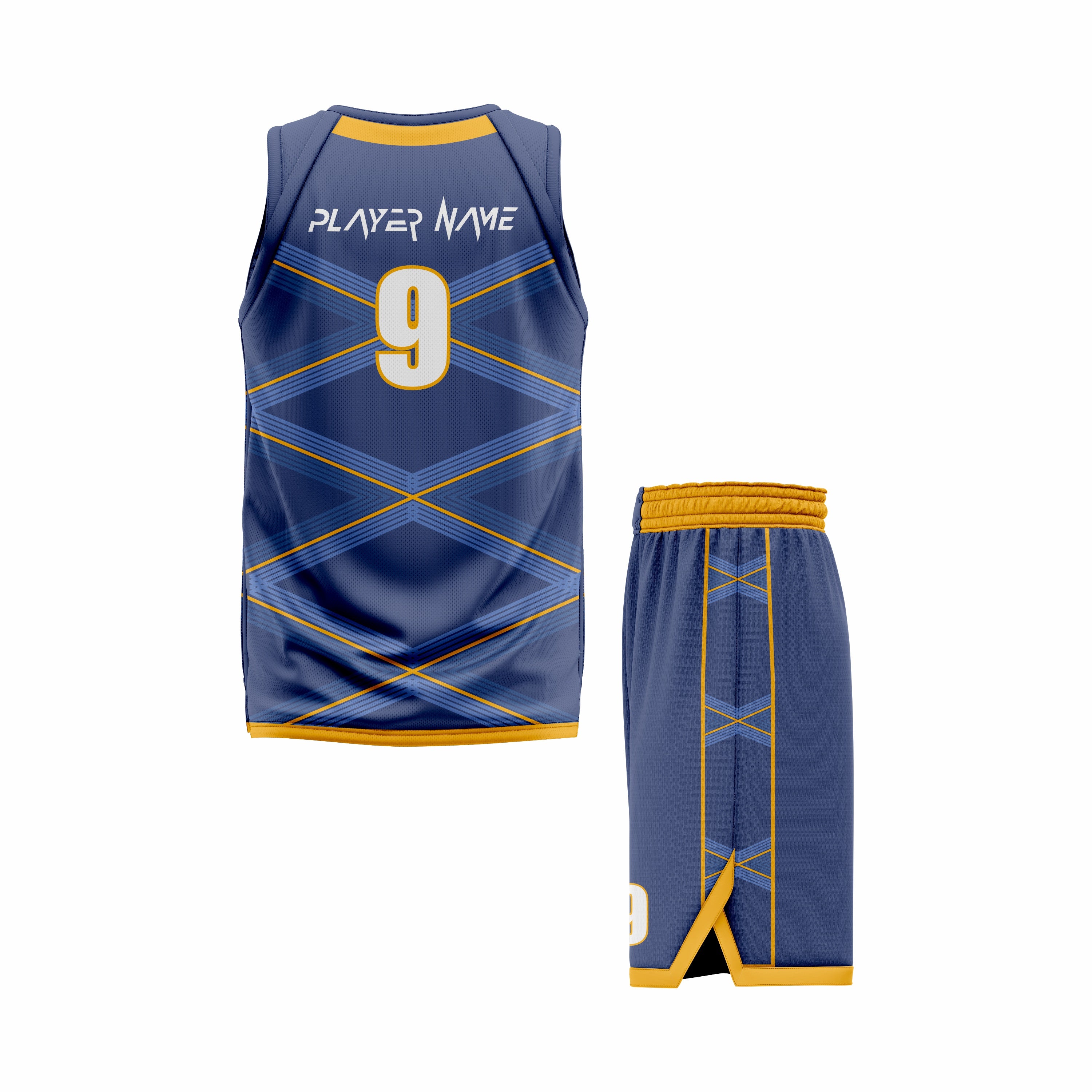 CUSTOM BLUE WHITE YELLOW BASKETBALL UNIFORM