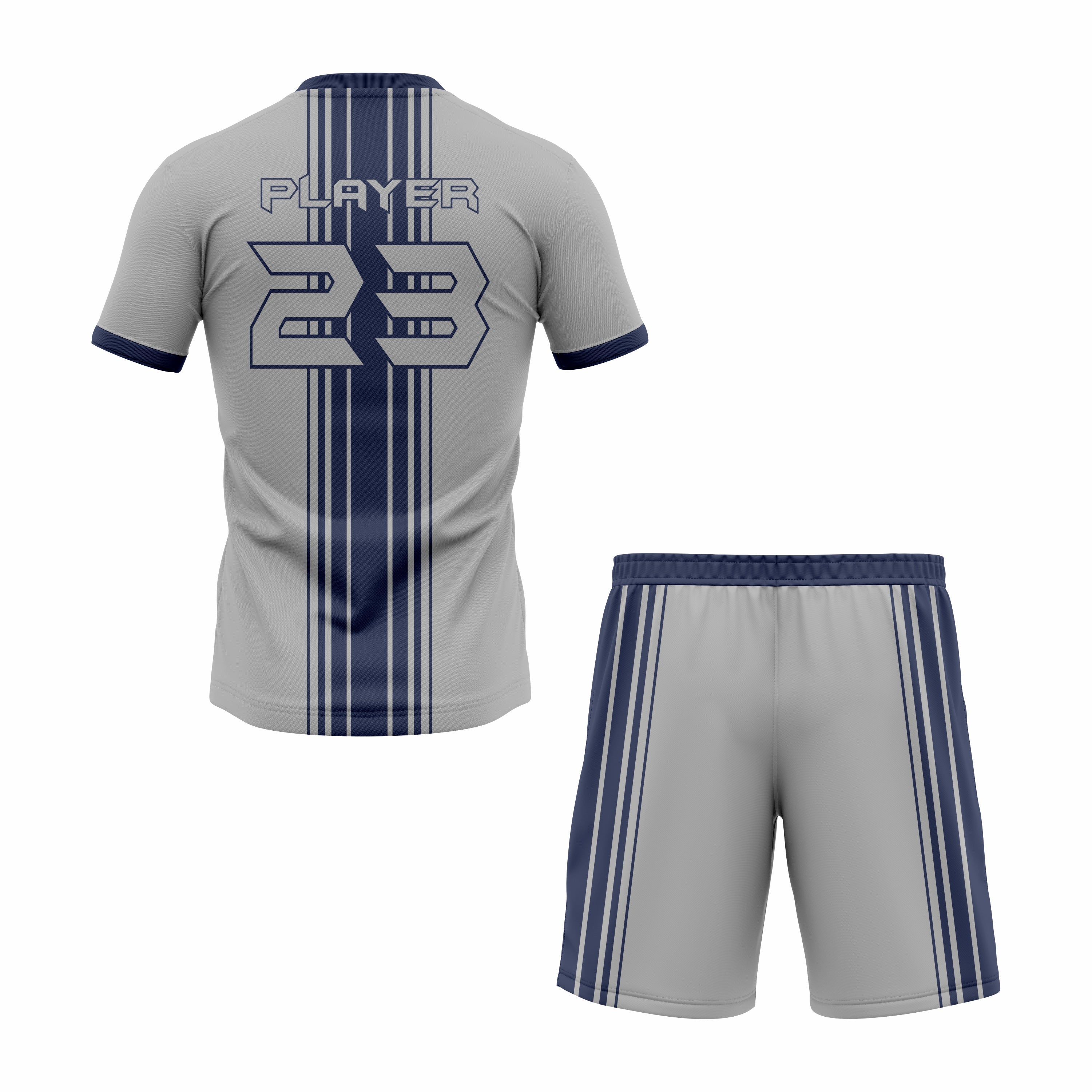 CUSTOM GREY BLUE SOCCER UNIFORM