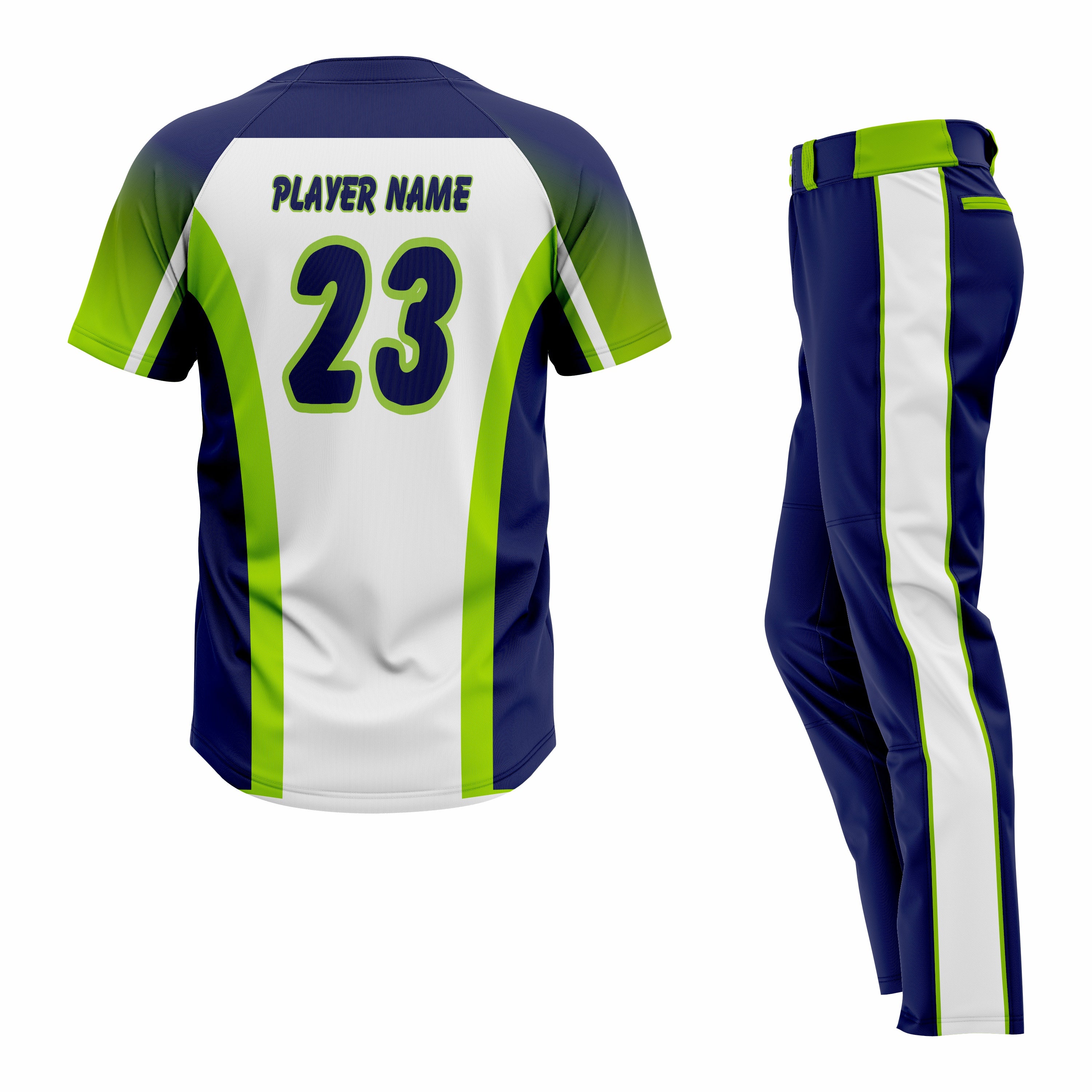 CUSTOM WHITE GREEN BLUE BASEBALL UNIFORM