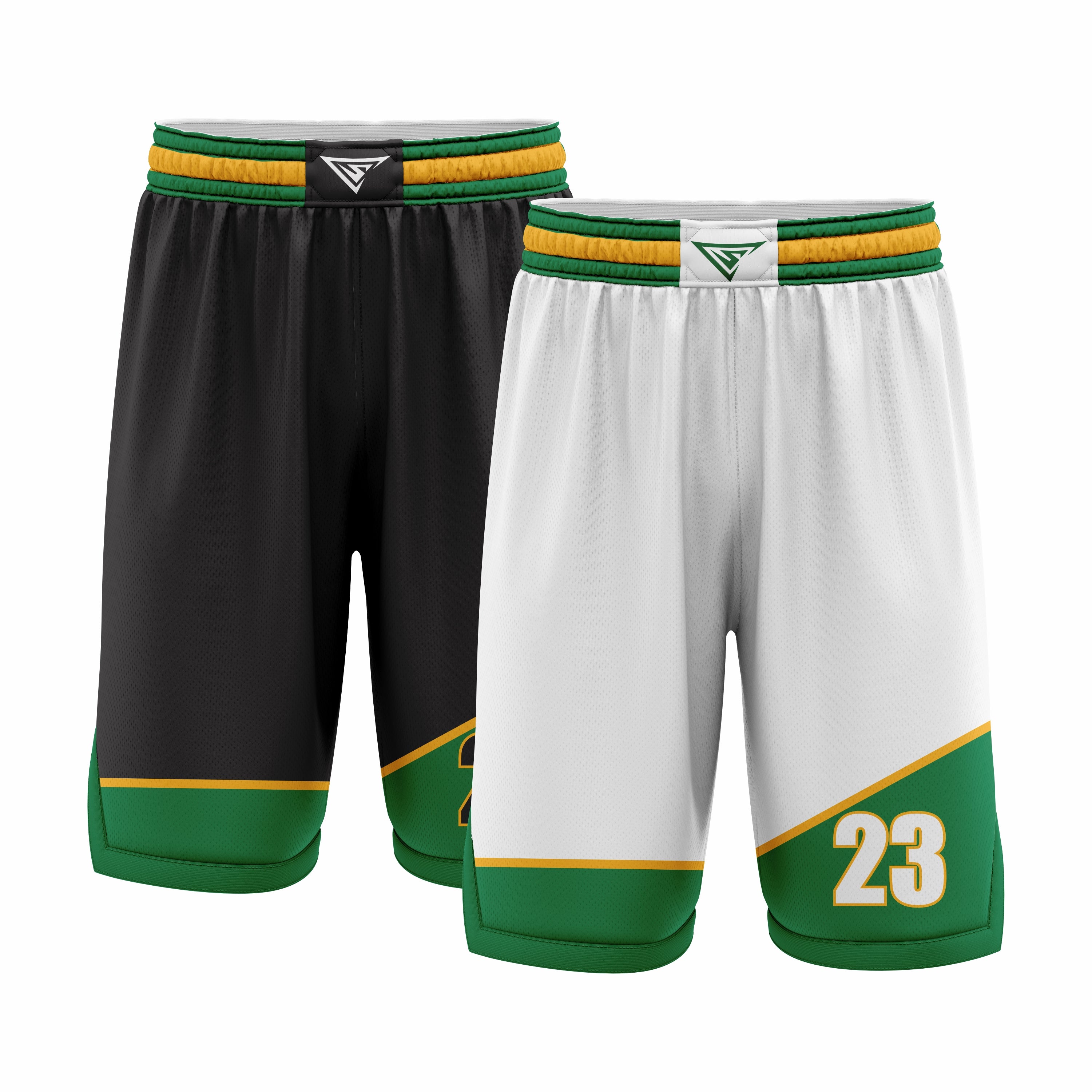 Custom black green white Reversible Double Side Sublimation Basketball Short