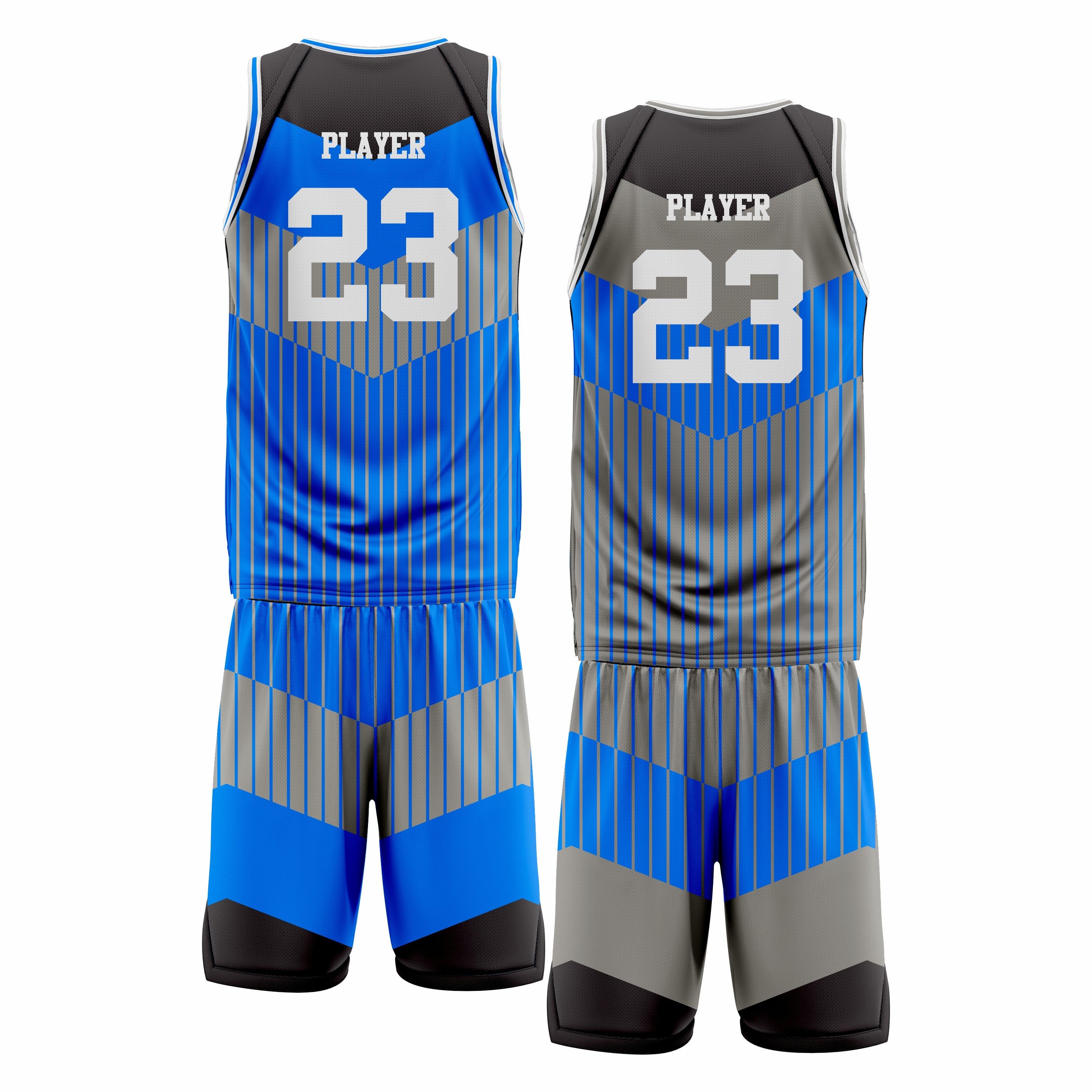 Custom Grey Blue Black Double Side Basketball Uniform Set | Sports Custom Uniform