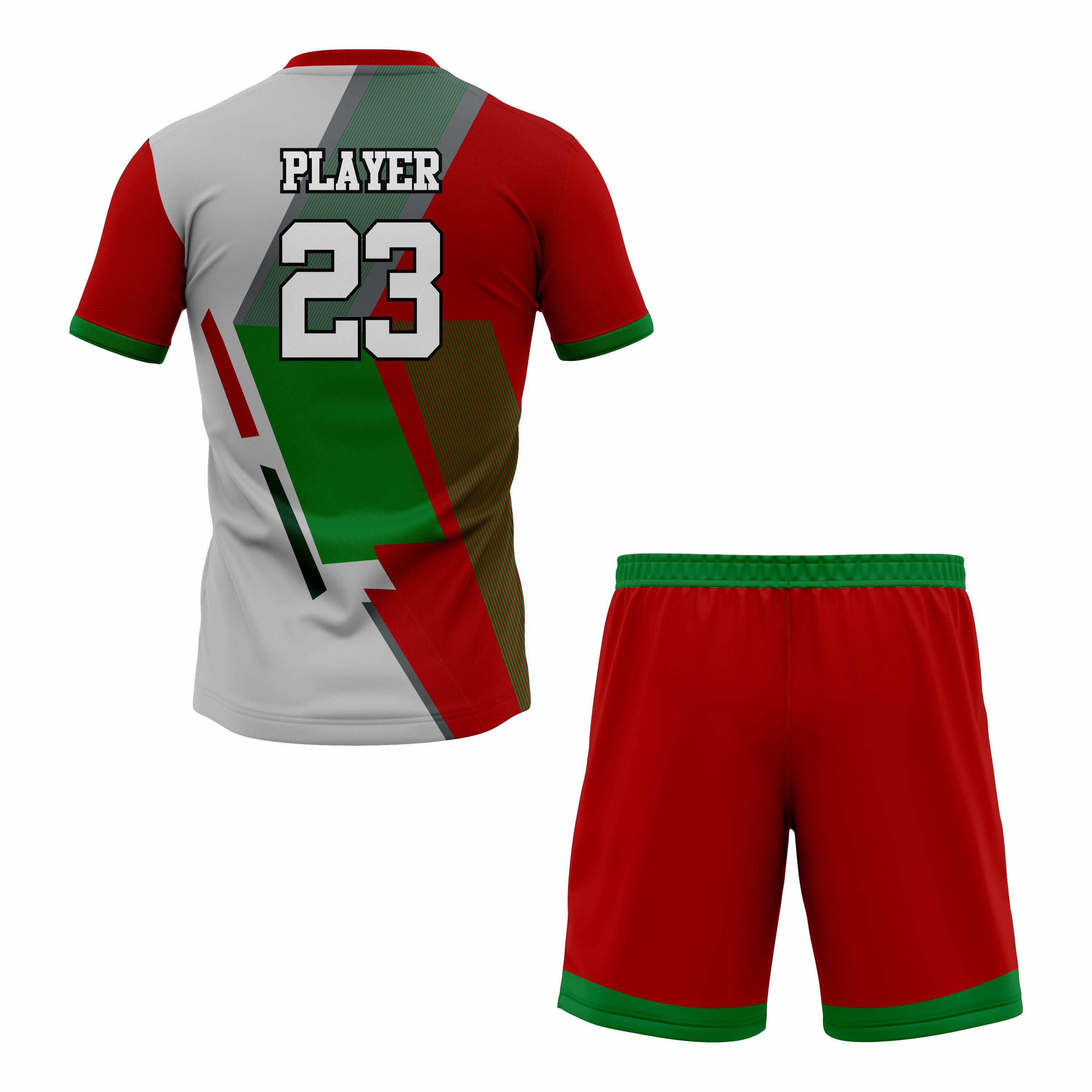 CUSTOM GREY GREEN RED BLACK SOCCER UNIFORM