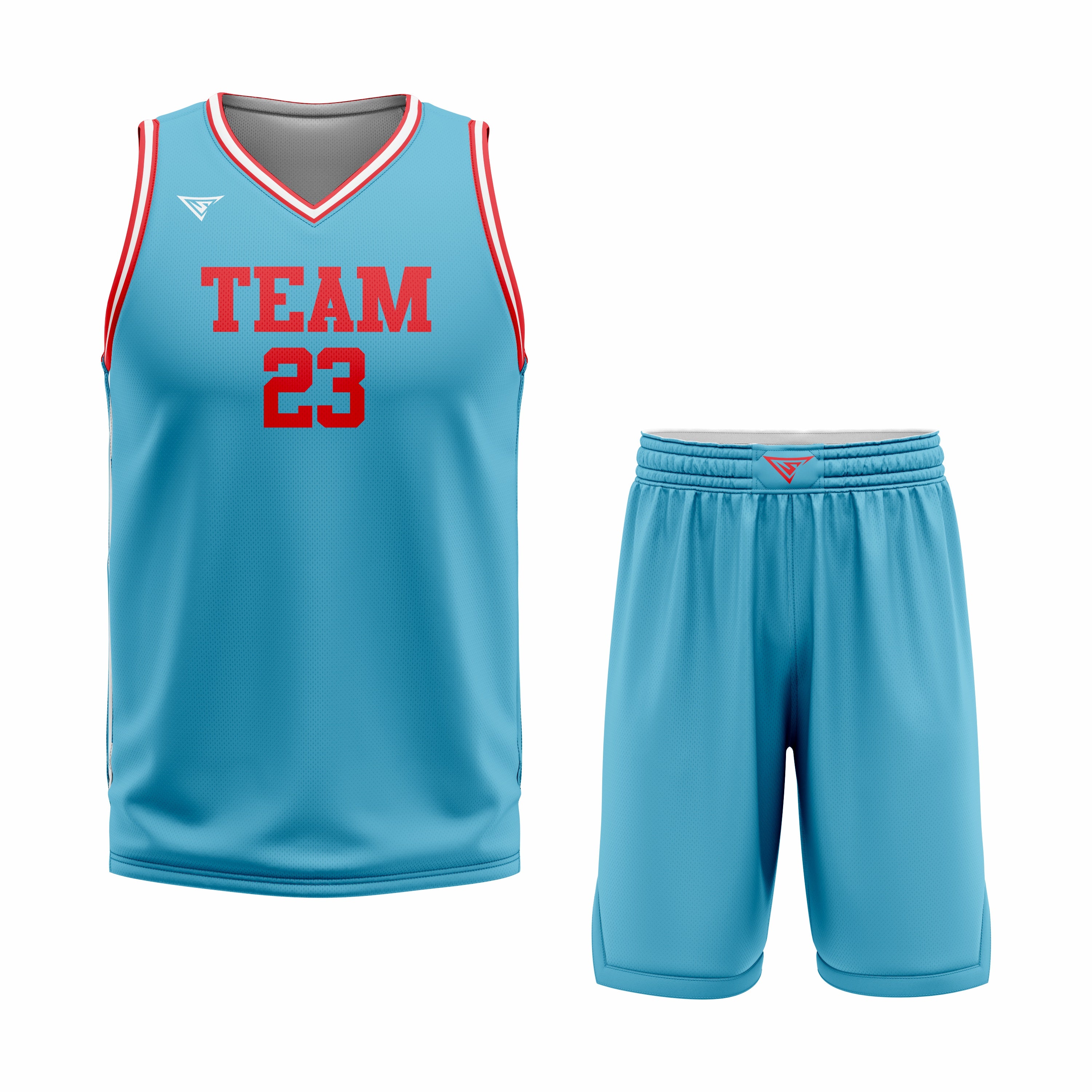 CUSTOM CYAN RED BASKETBALL UNIFORM
