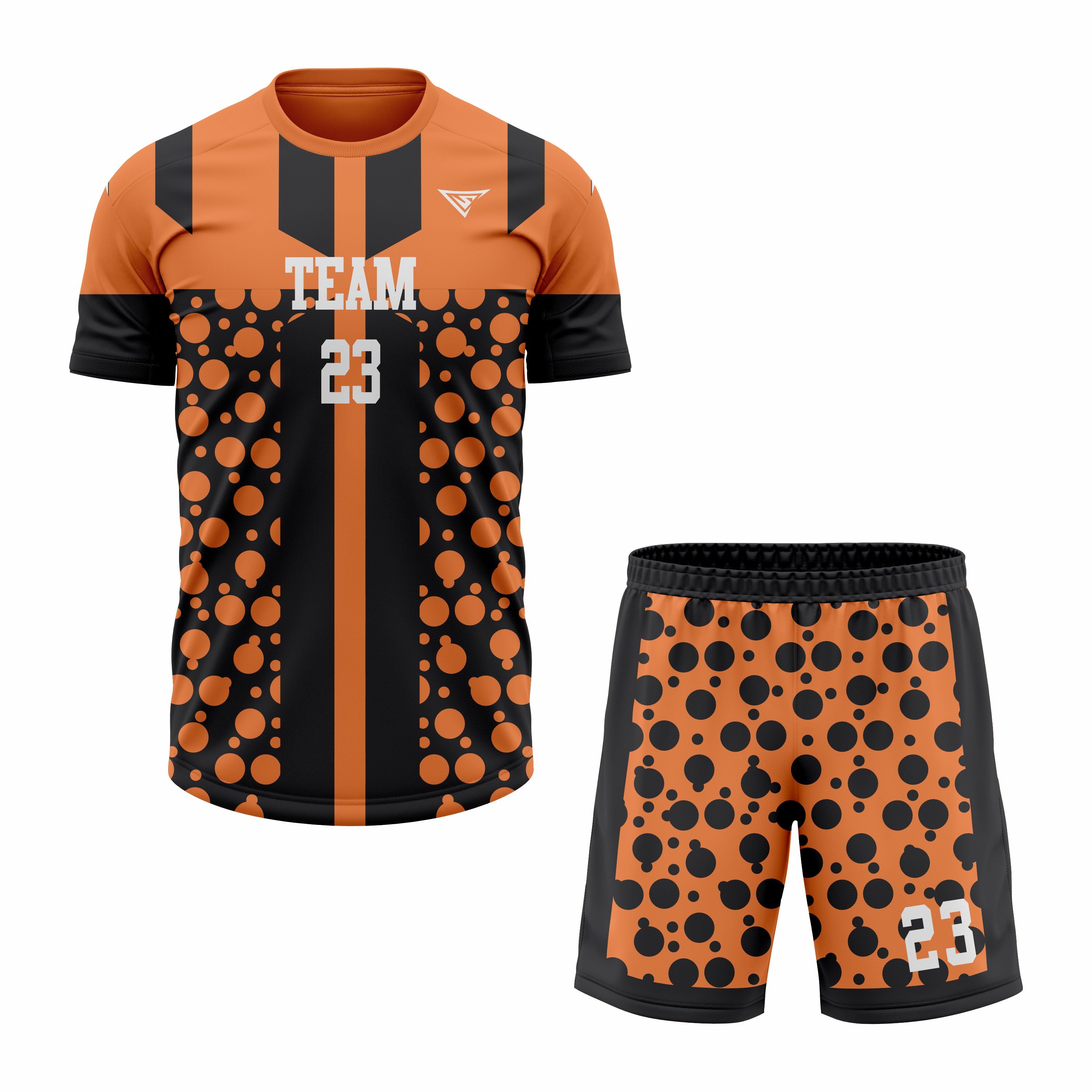 CUSTOM ORANGE BLACK SOCCER UNIFORM