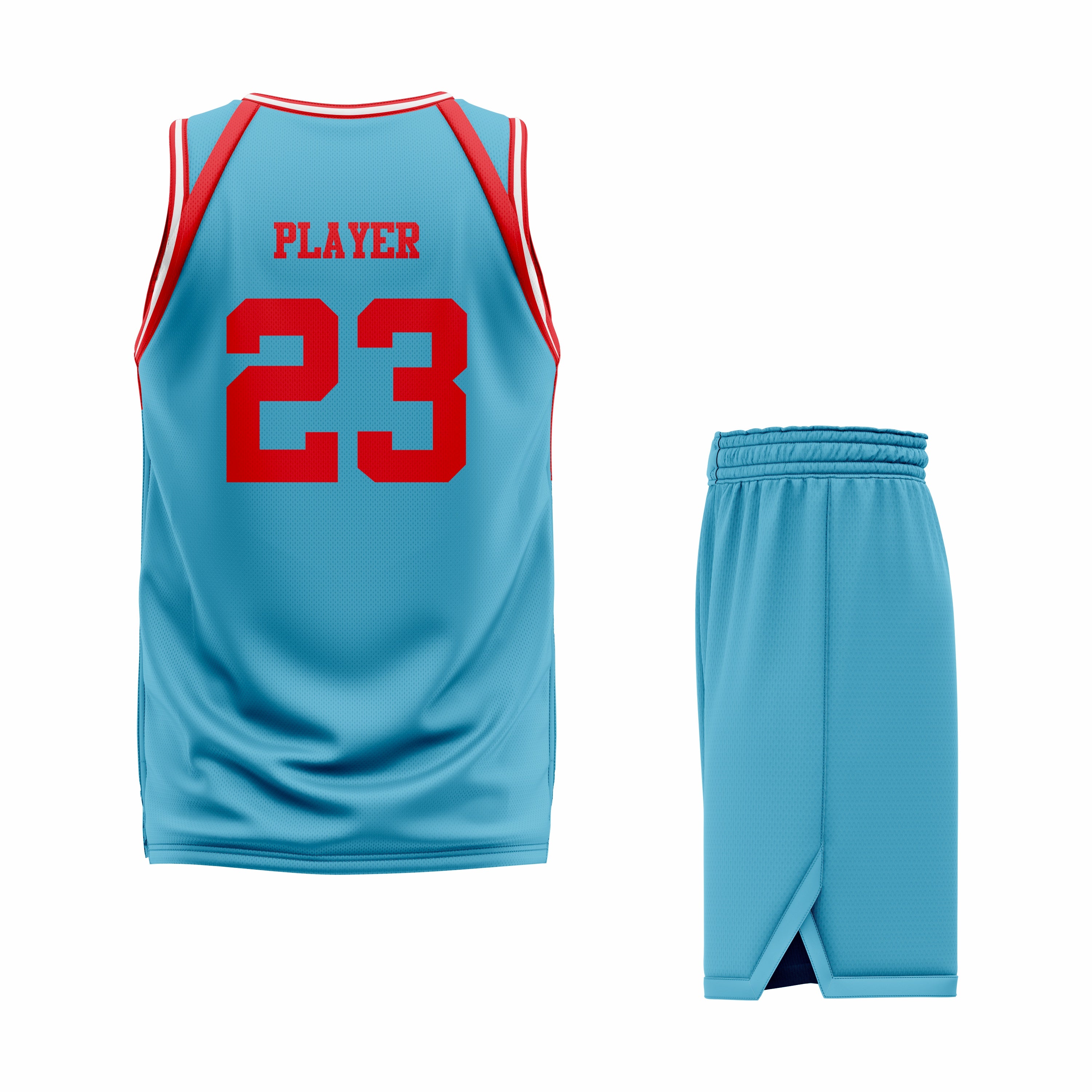 CUSTOM CYAN RED BASKETBALL UNIFORM