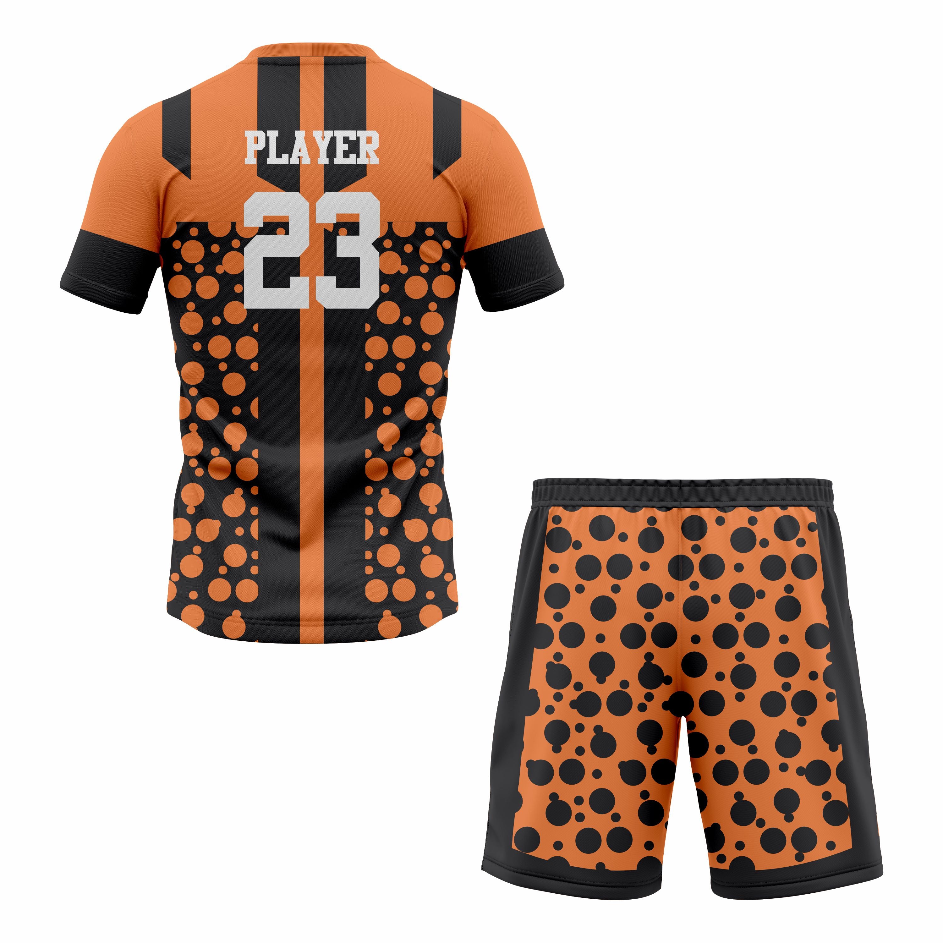 CUSTOM ORANGE BLACK SOCCER UNIFORM