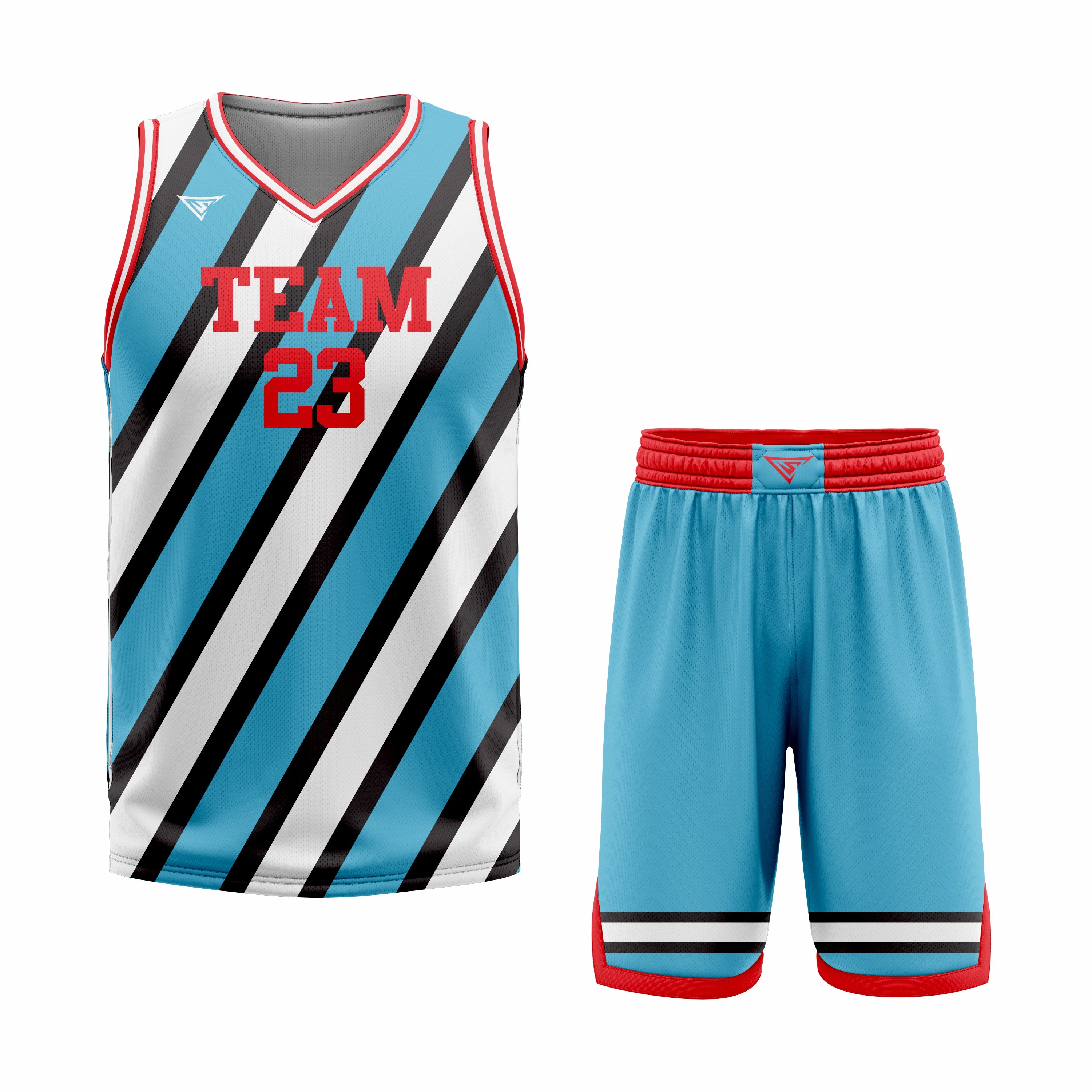 CUSTOM CYAN RED WHITE BASKETBALL UNIFORM
