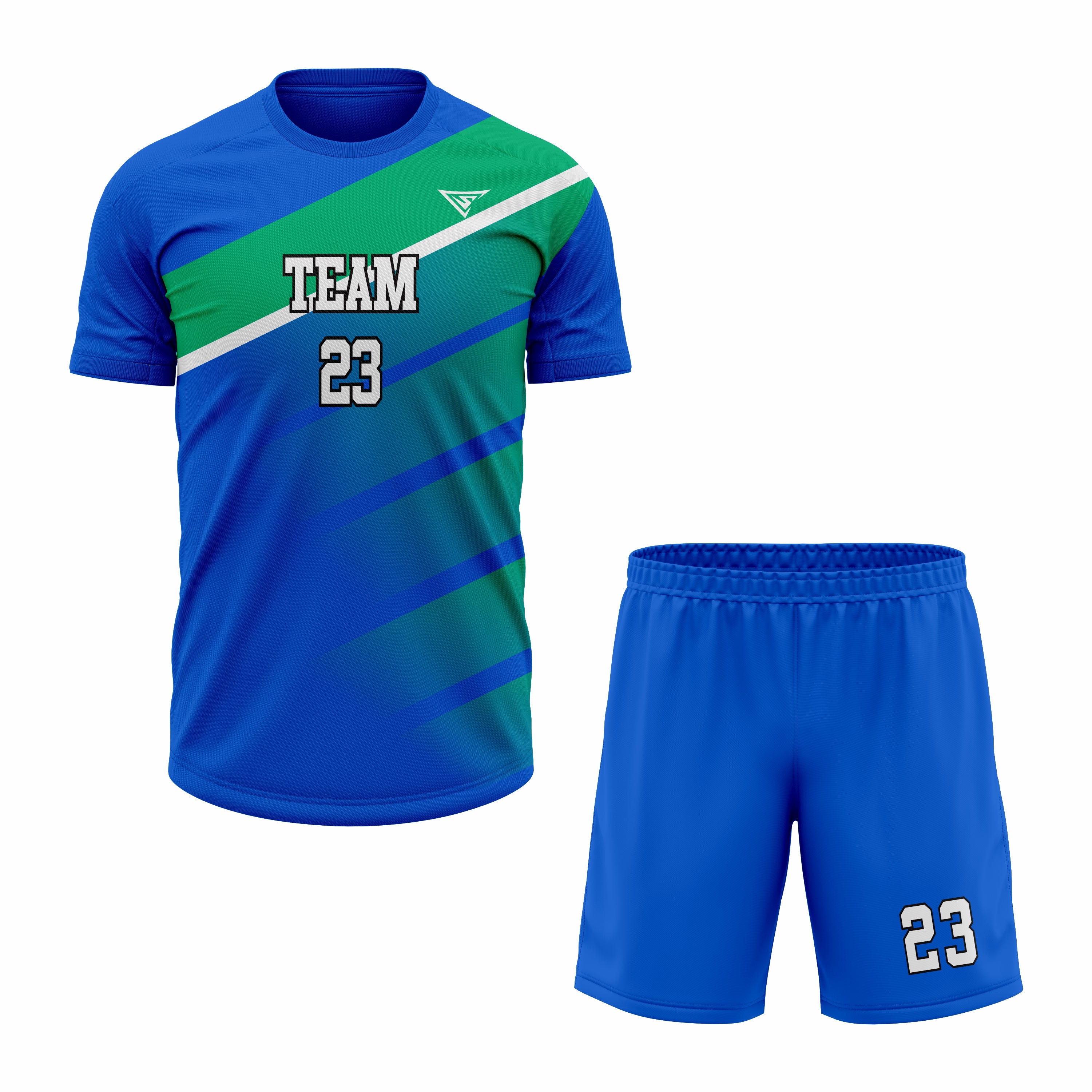 CUSTOM BLUE GREEN SOCCER UNIFORM