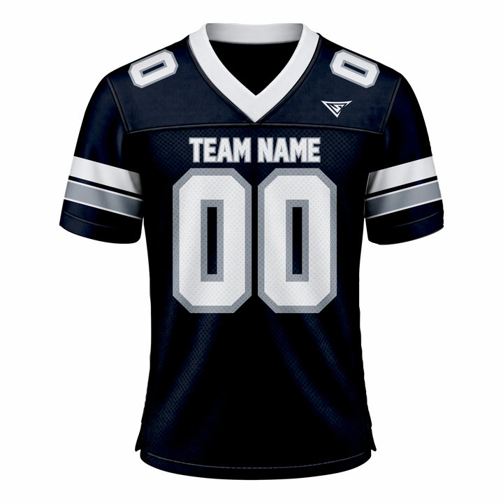 Custom Dark Blue, White & Grey American Football Fan Jersey