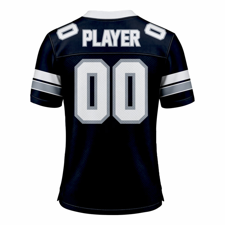 Custom Dark Blue, White & Grey American Football Fan Jersey
