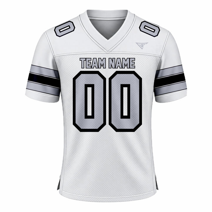Custom White, Black & Grey American Football Fan Jersey