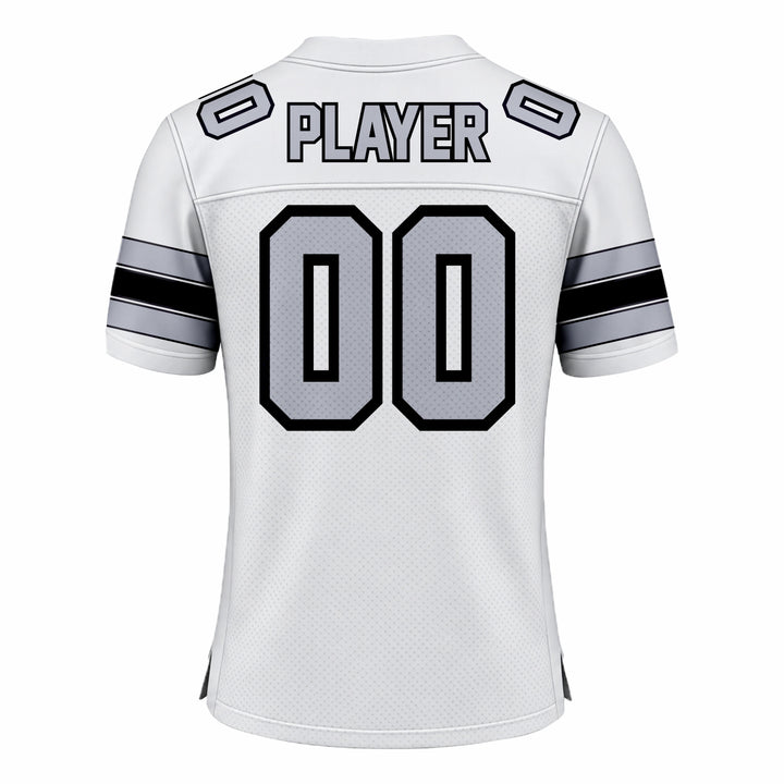 Custom White, Black & Grey American Football Fan Jersey