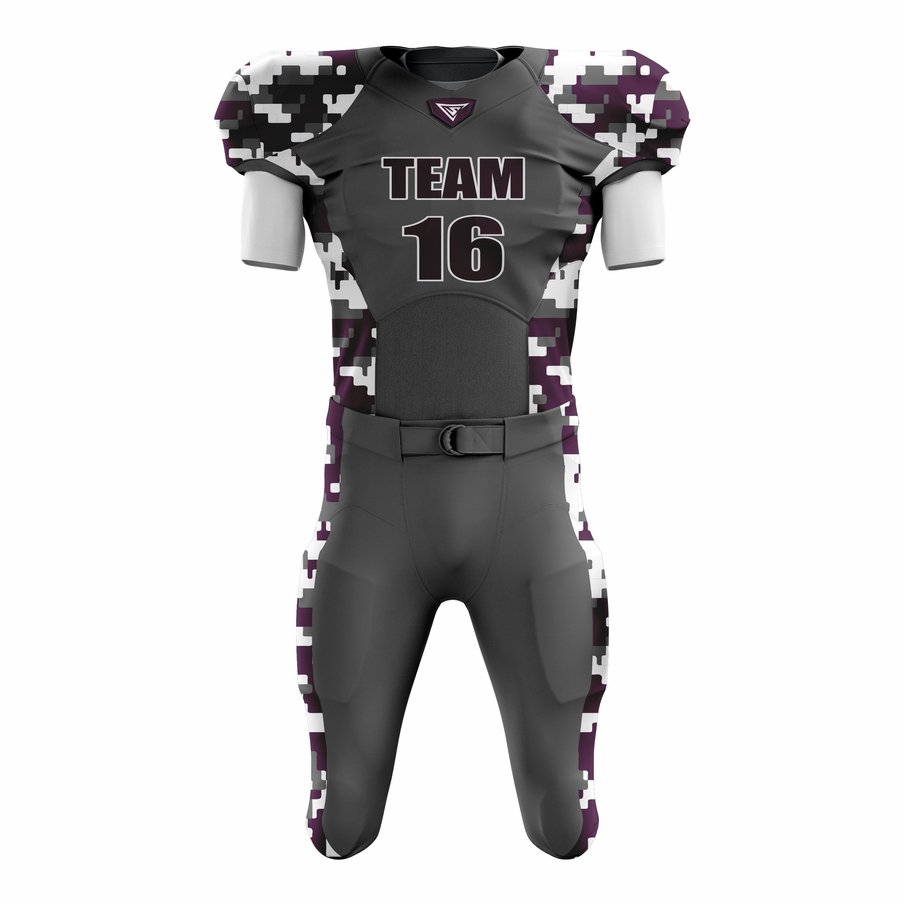 Custom Grey Camo American Football Uniforms with Integrated Pads