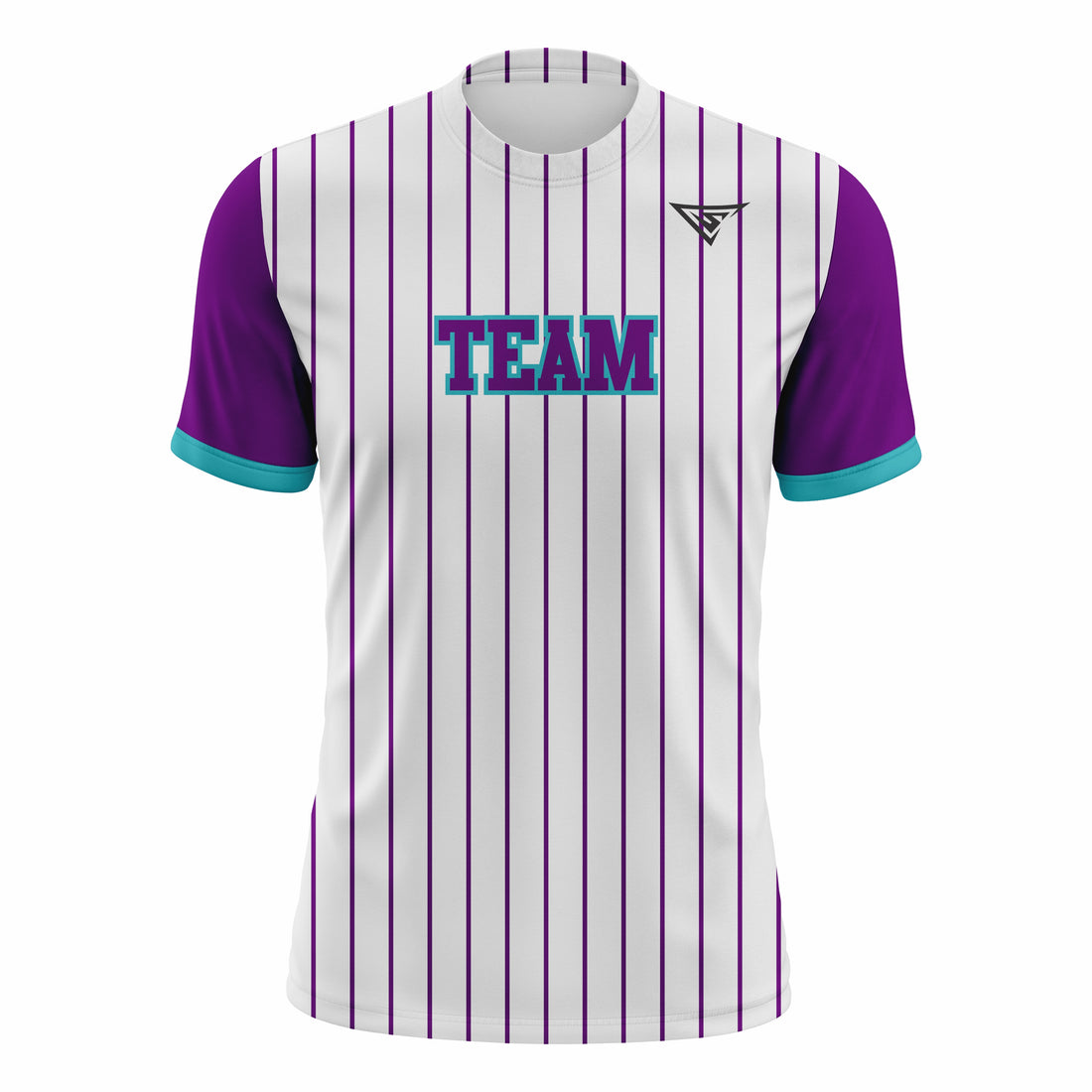 Custom White, Purple & Teal Crew Neck Softball Jerseys