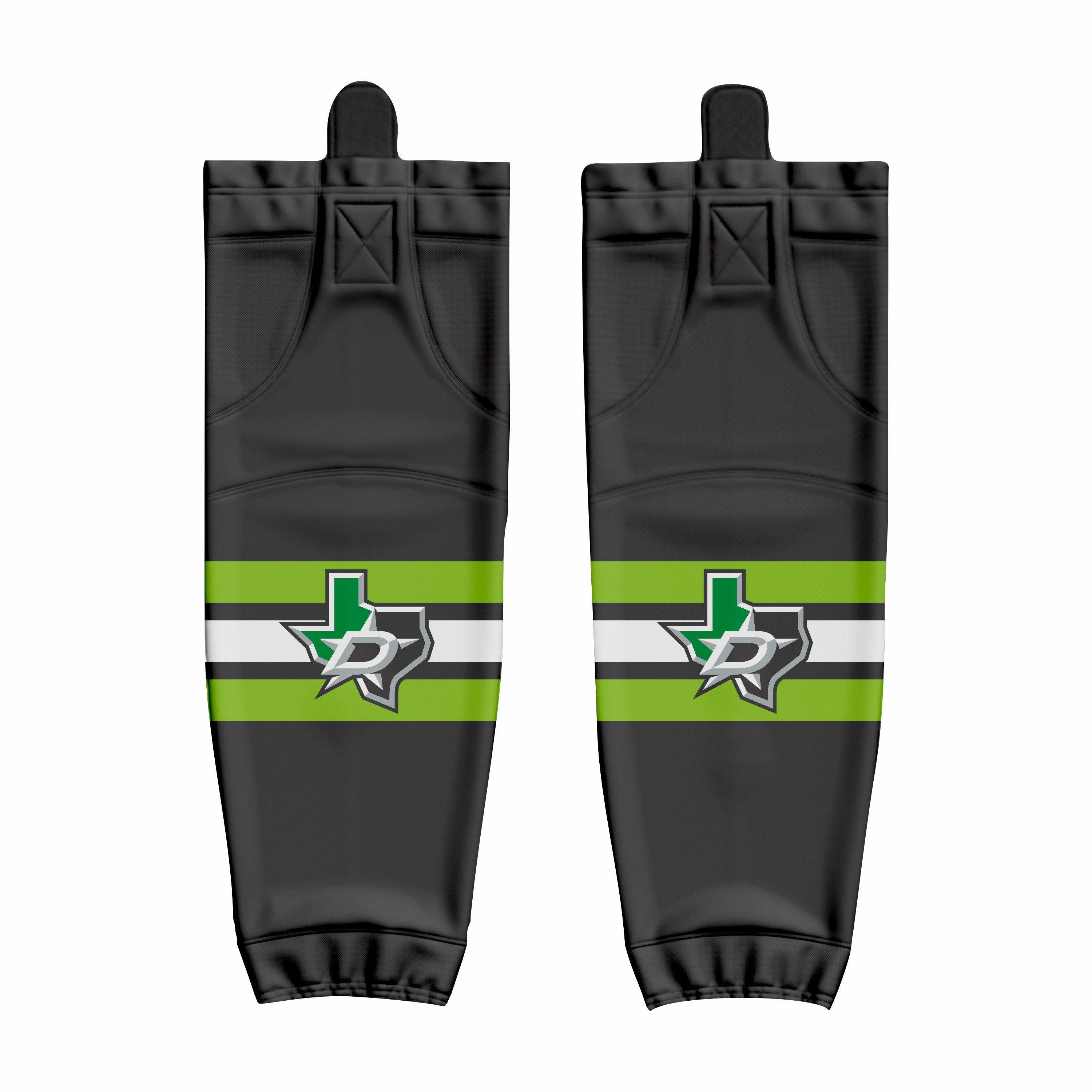 Custom White Black Green Hockey Socks