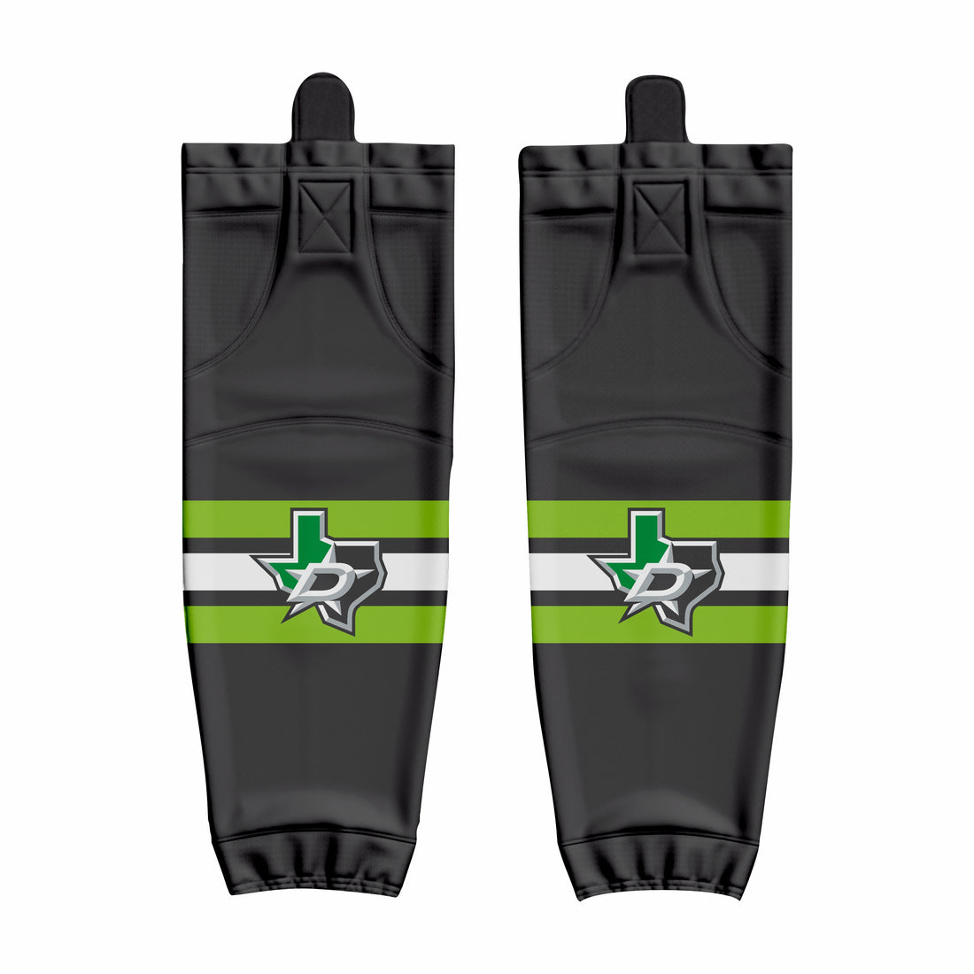 Custom White Black Green Hockey Socks