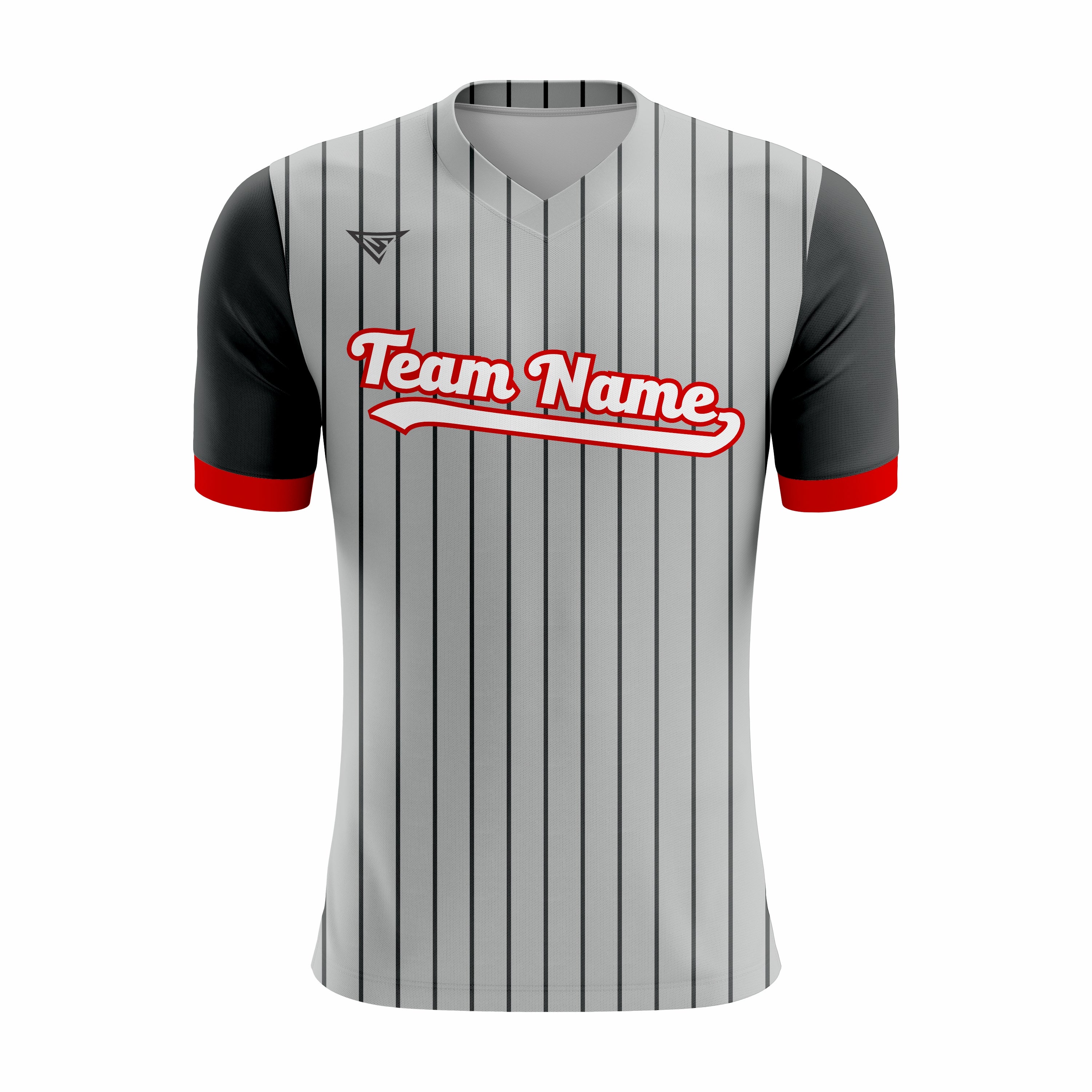 Custom Grey, Black & Red V-Neck Softball Jerseys
