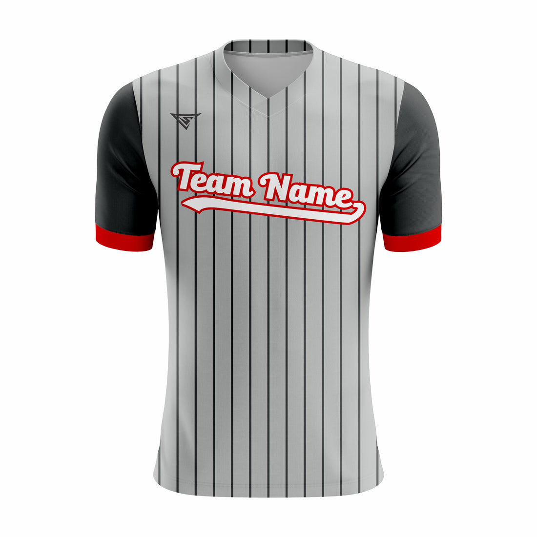 Custom Grey, Black & Red V-Neck Softball Jerseys
