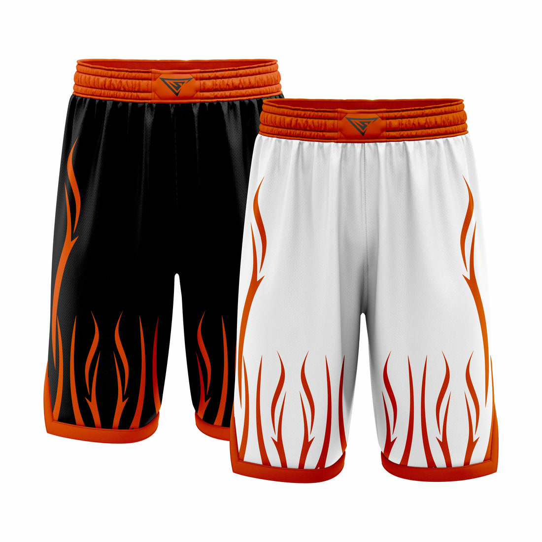 Custom Black, White & Orange Reversible Double Side Sublimation Basketball Short