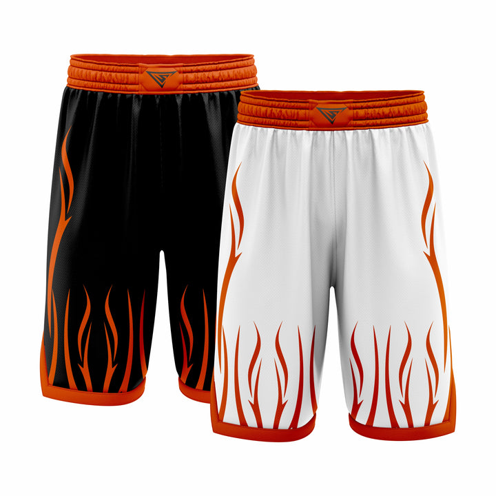 Custom Black, White & Orange Reversible Double Side Sublimation Basketball Short